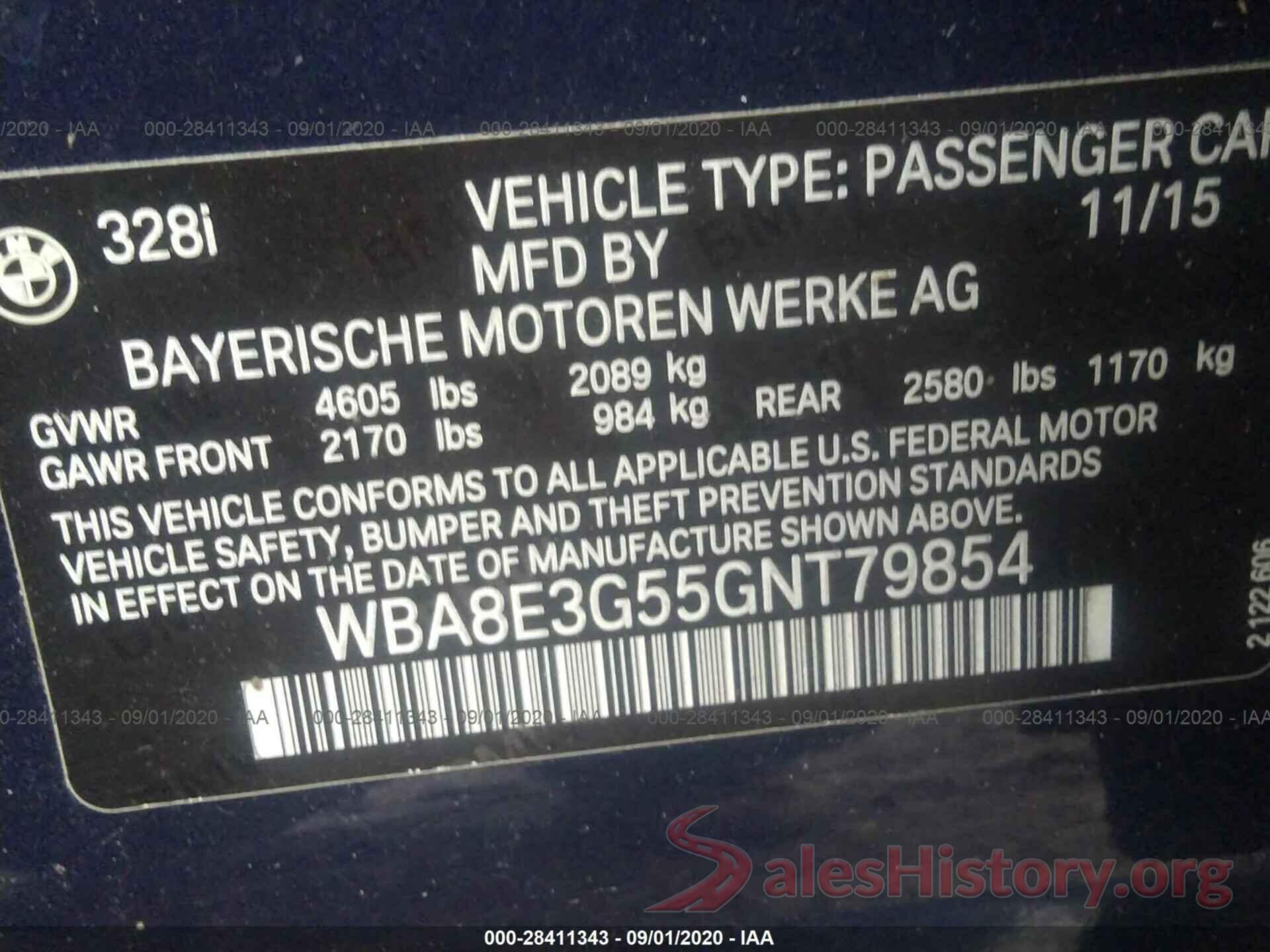 WBA8E3G55GNT79854 2016 BMW 3 SERIES