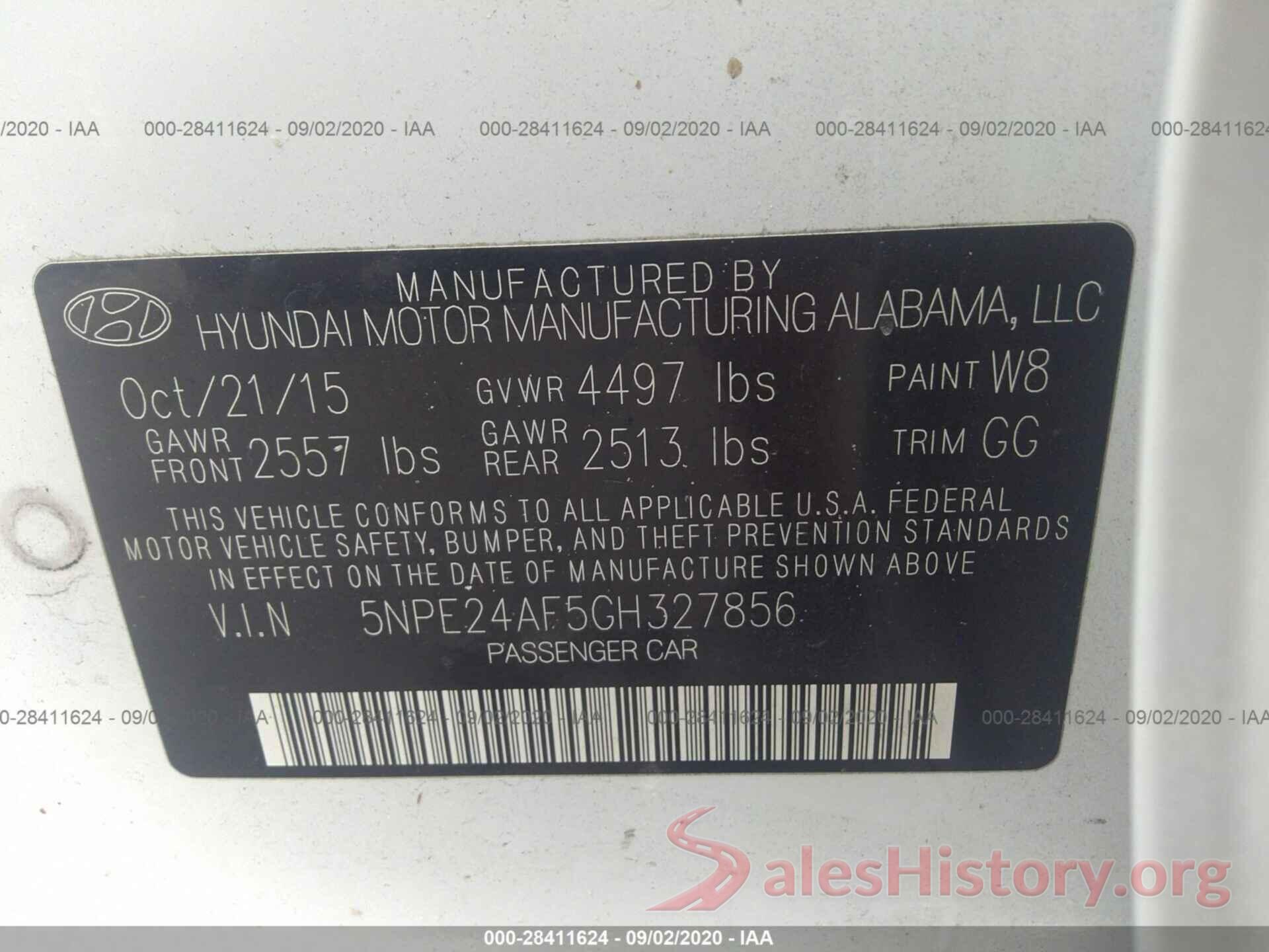 5NPE24AF5GH327856 2016 HYUNDAI SONATA