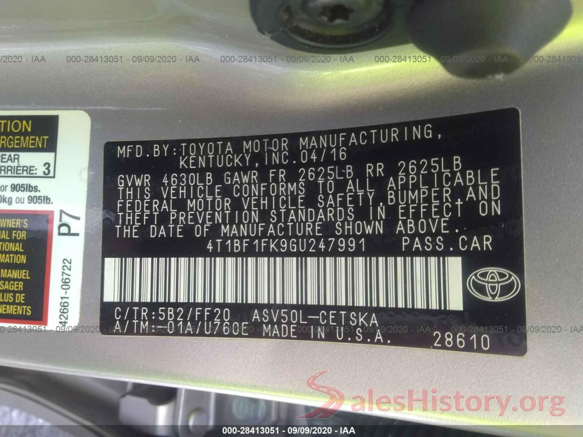 4T1BF1FK9GU247991 2016 TOYOTA CAMRY