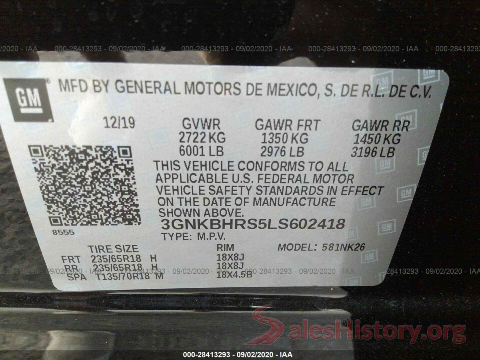 3GNKBHRS5LS602418 2020 CHEVROLET BLAZER