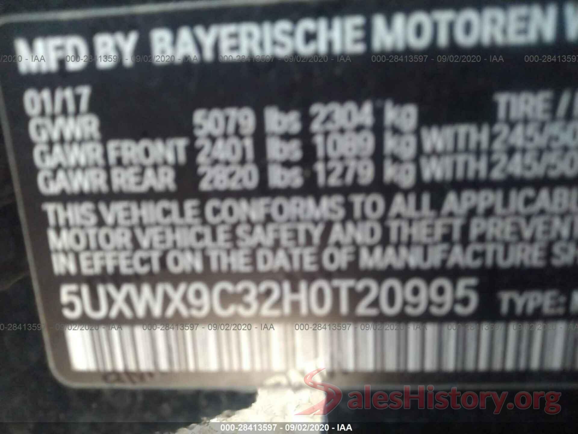 5UXWX9C32H0T20995 2017 BMW X3