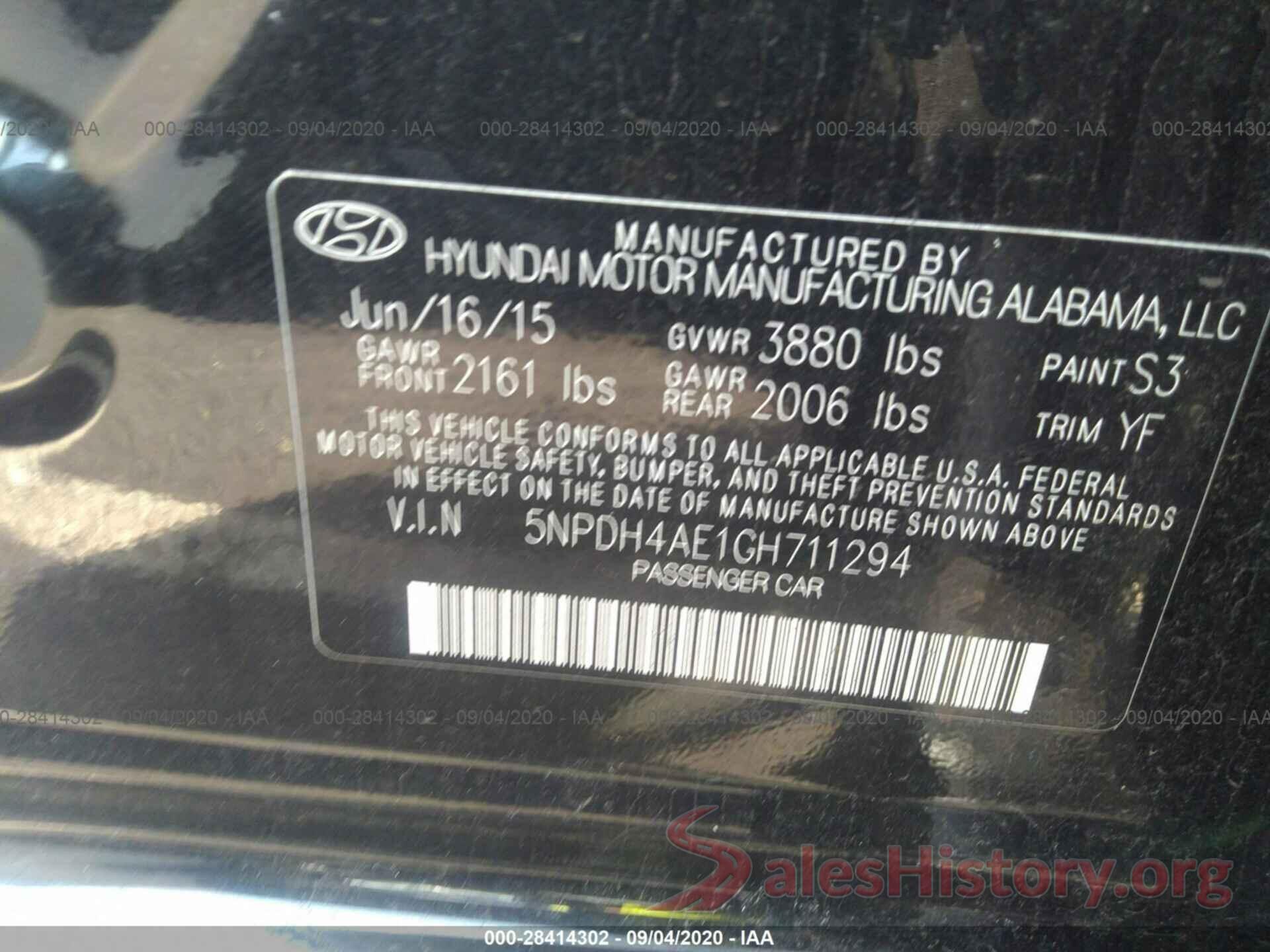 5NPDH4AE1GH711294 2016 HYUNDAI ELANTRA