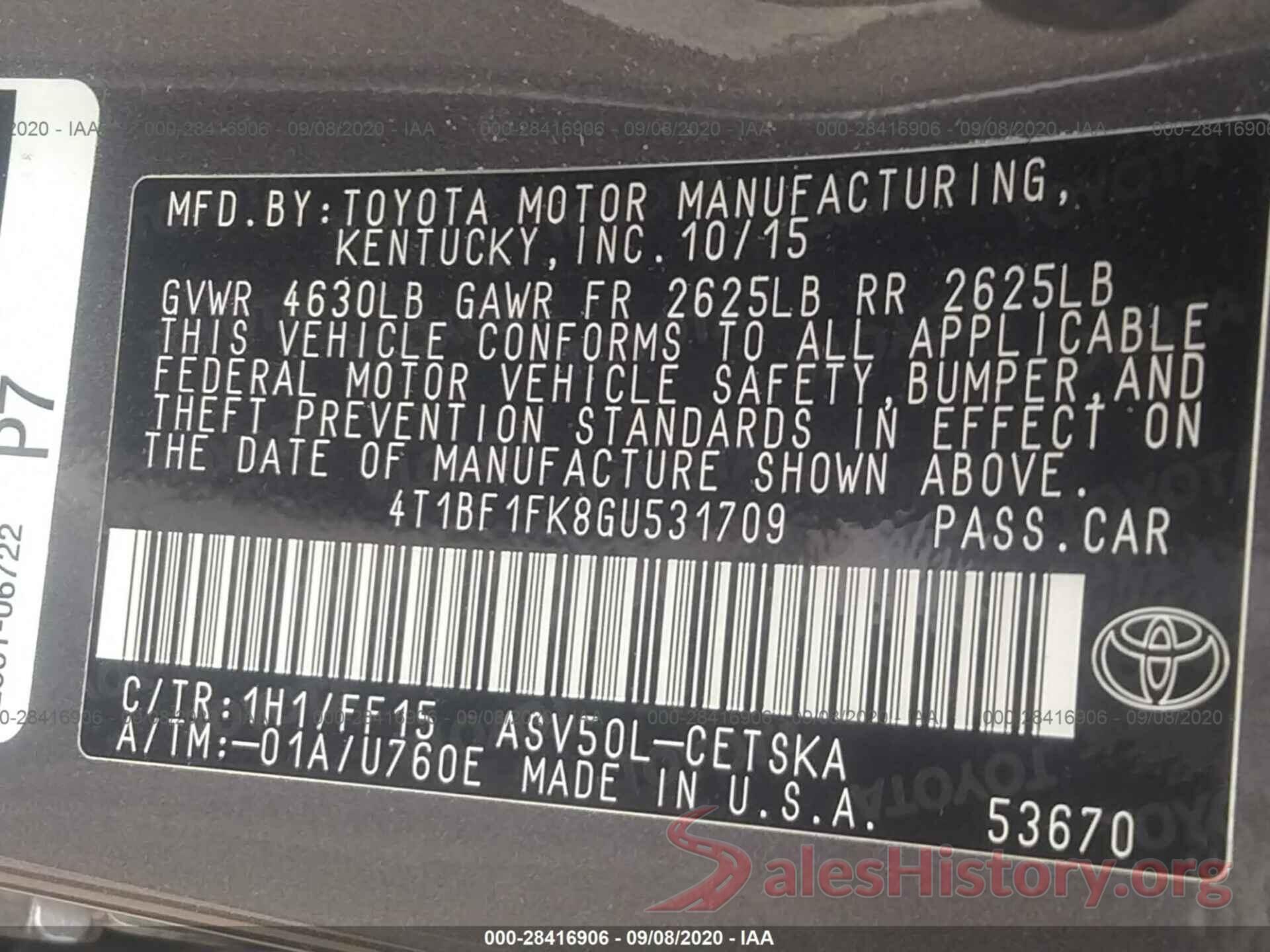 4T1BF1FK8GU531709 2016 TOYOTA CAMRY