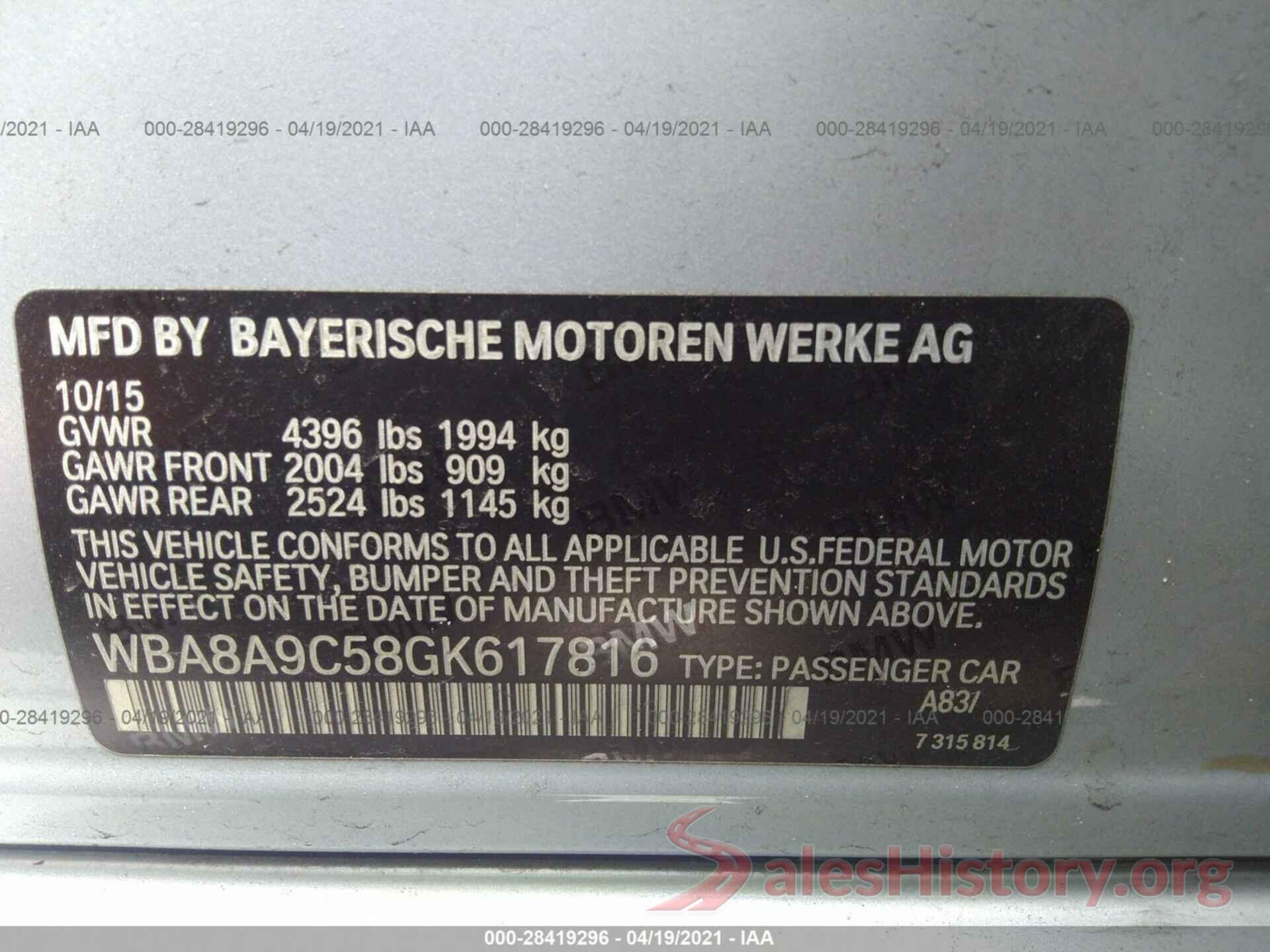 WBA8A9C58GK617816 2016 BMW 3 SERIES