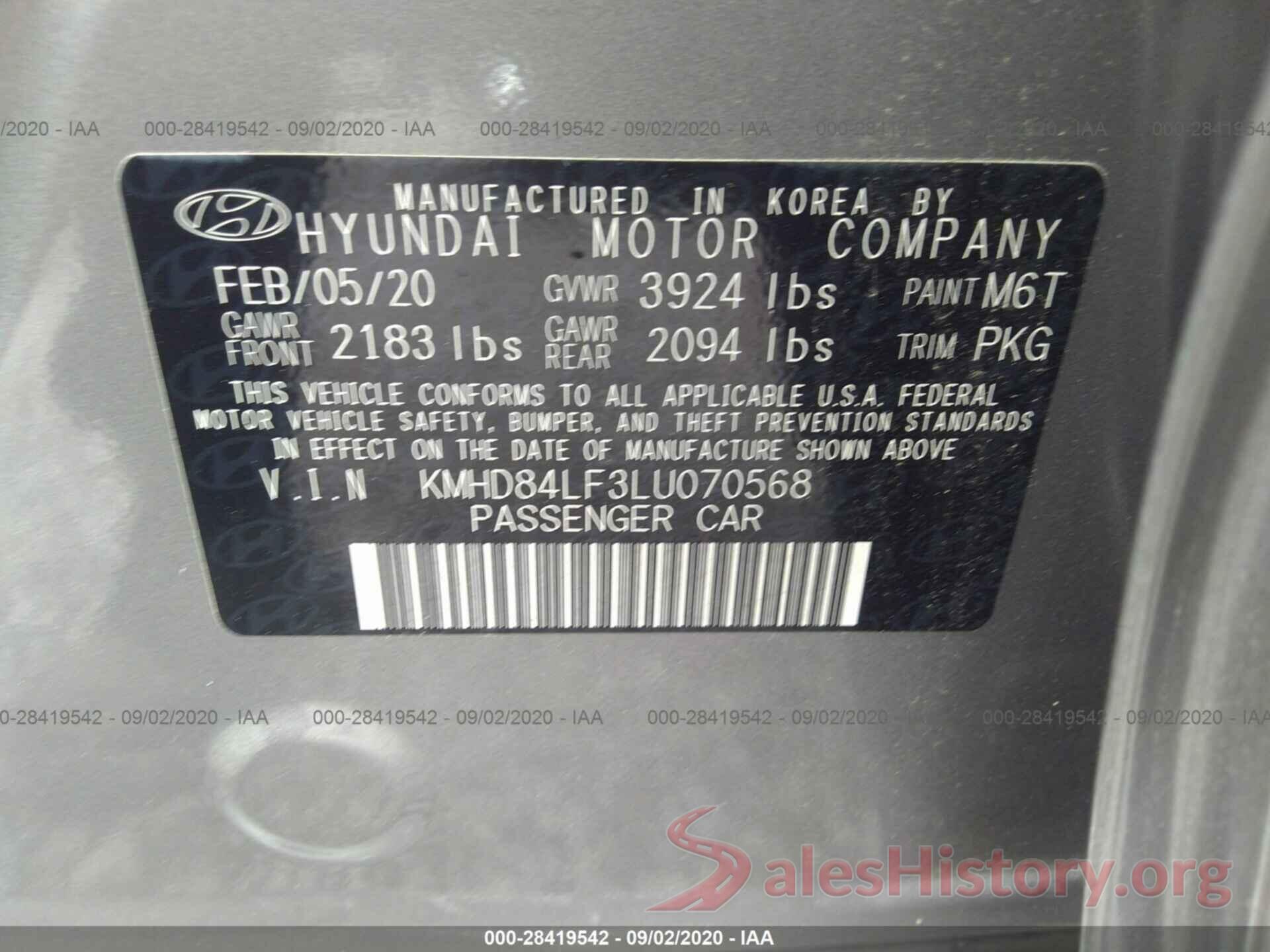 KMHD84LF3LU070568 2020 HYUNDAI ELANTRA