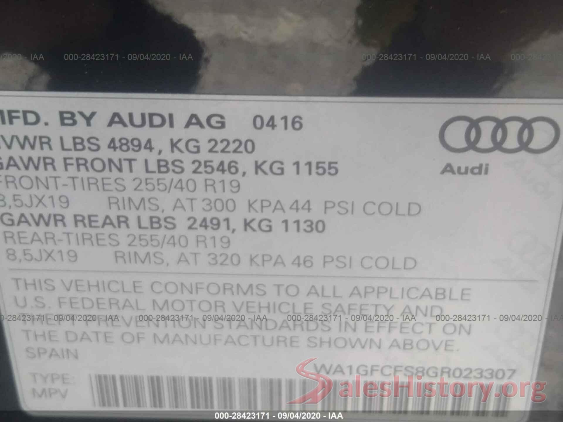 WA1GFCFS8GR023307 2016 AUDI Q3