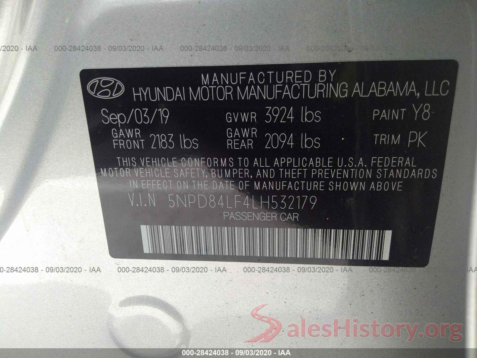 5NPD84LF4LH532179 2020 HYUNDAI ELANTRA