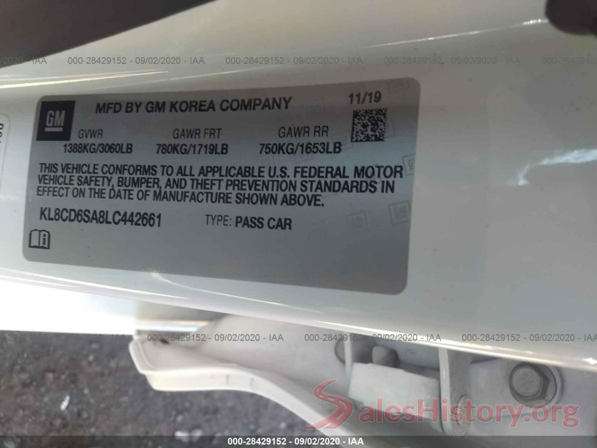 KL8CD6SA8LC442661 2020 CHEVROLET SPARK