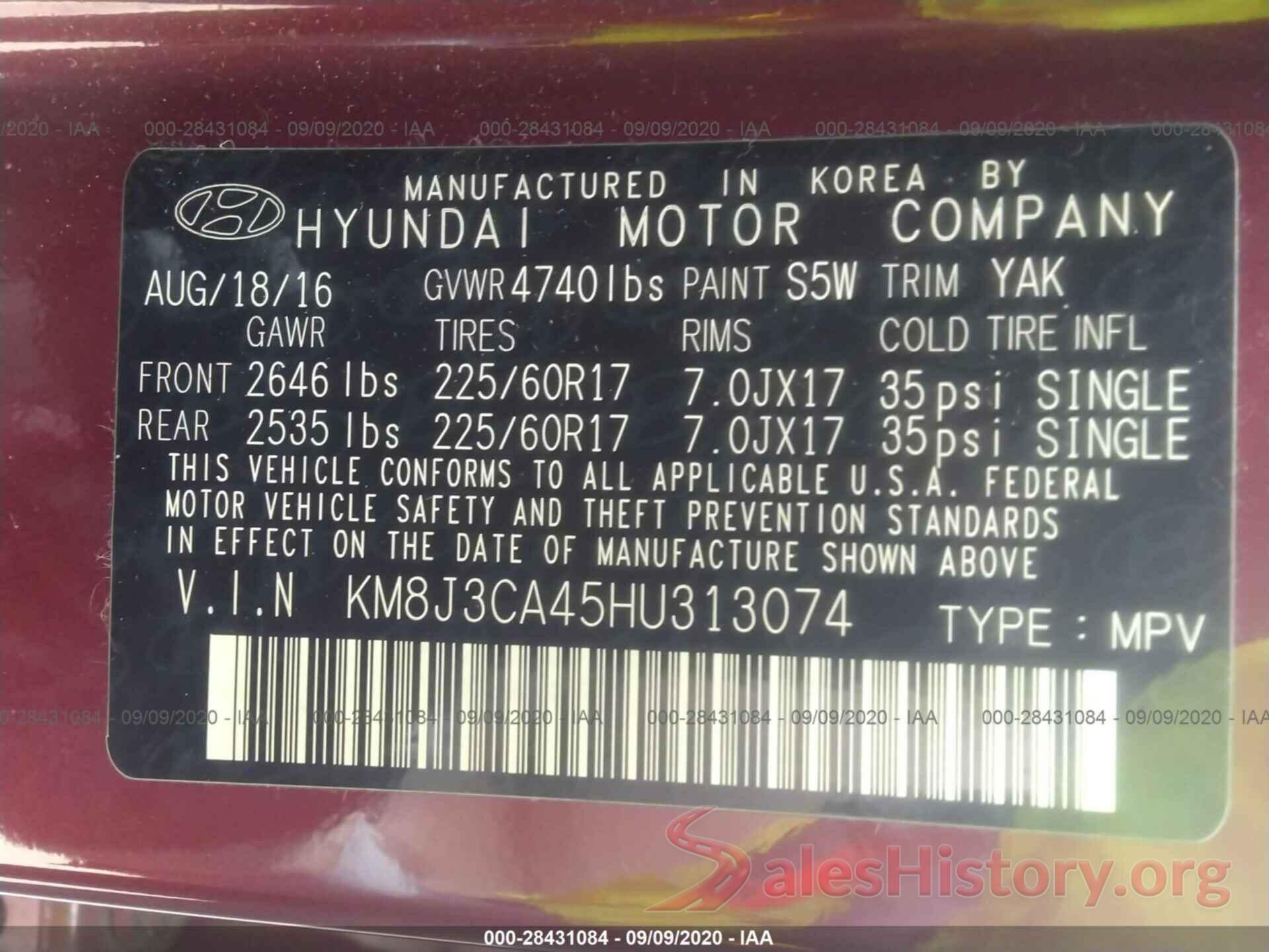 KM8J3CA45HU313074 2017 HYUNDAI TUCSON