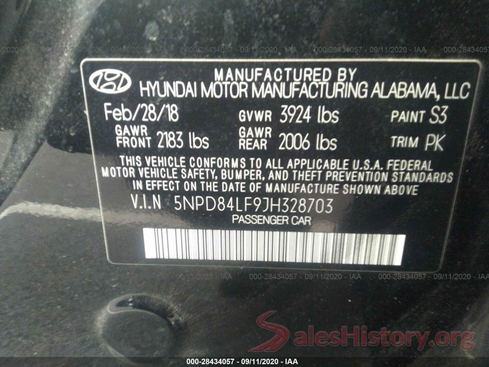 5NPD84LF9JH328703 2018 HYUNDAI ELANTRA