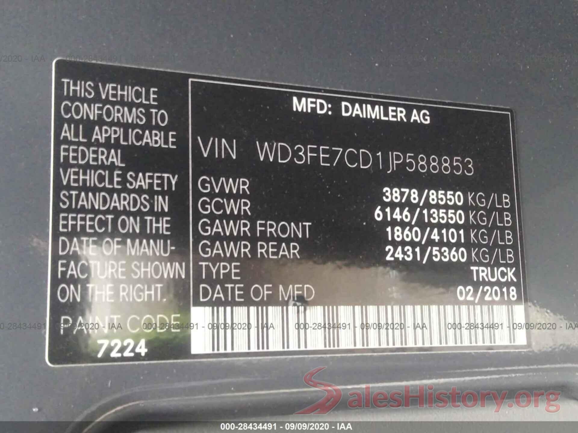 WD3FE7CD1JP588853 2018 MERCEDES-BENZ SPRINTER CARGO VAN