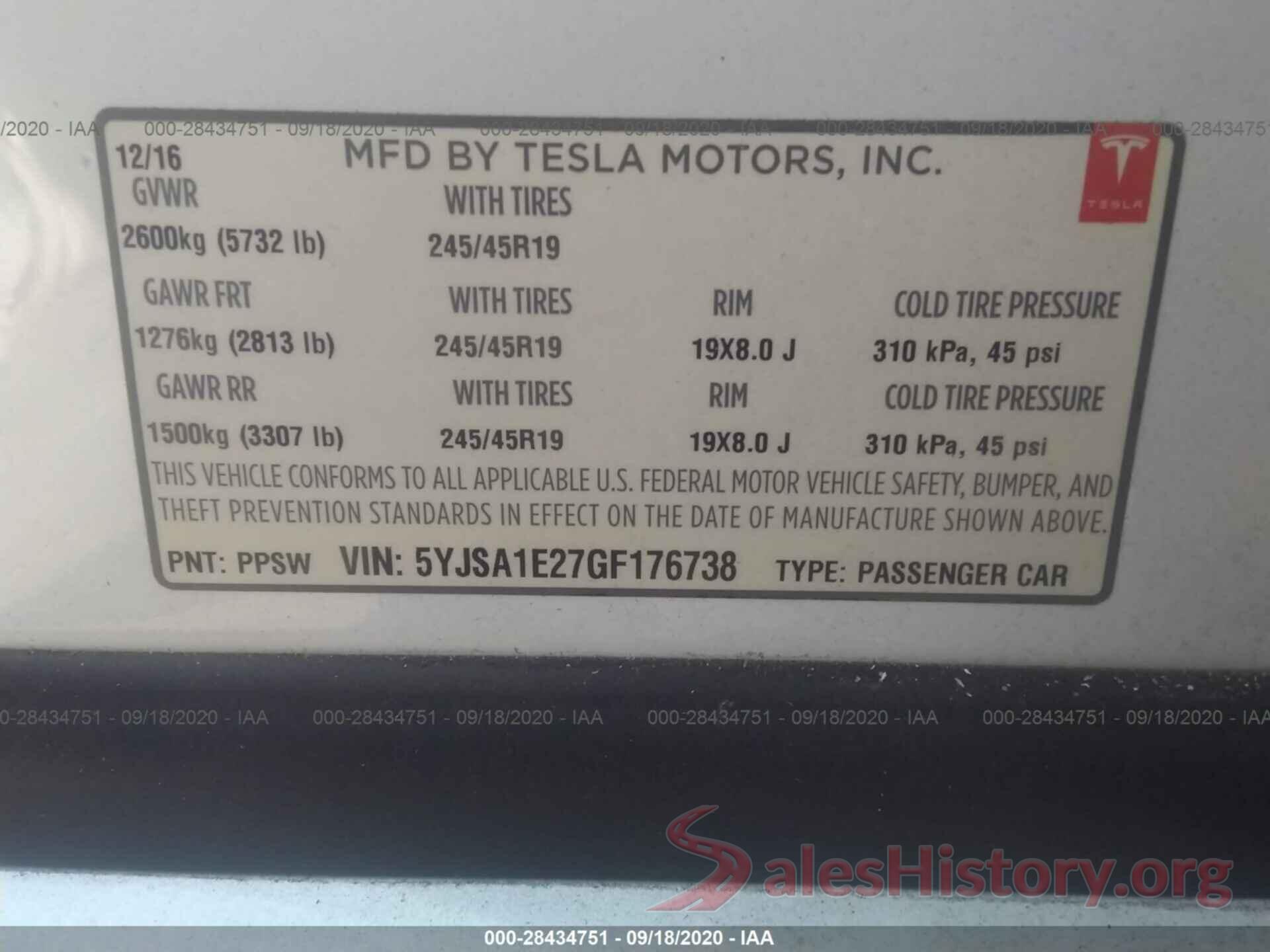 5YJSA1E27GF176738 2016 TESLA MODEL S