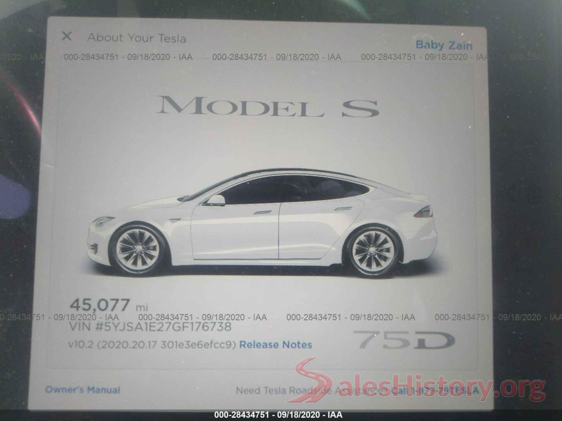 5YJSA1E27GF176738 2016 TESLA MODEL S