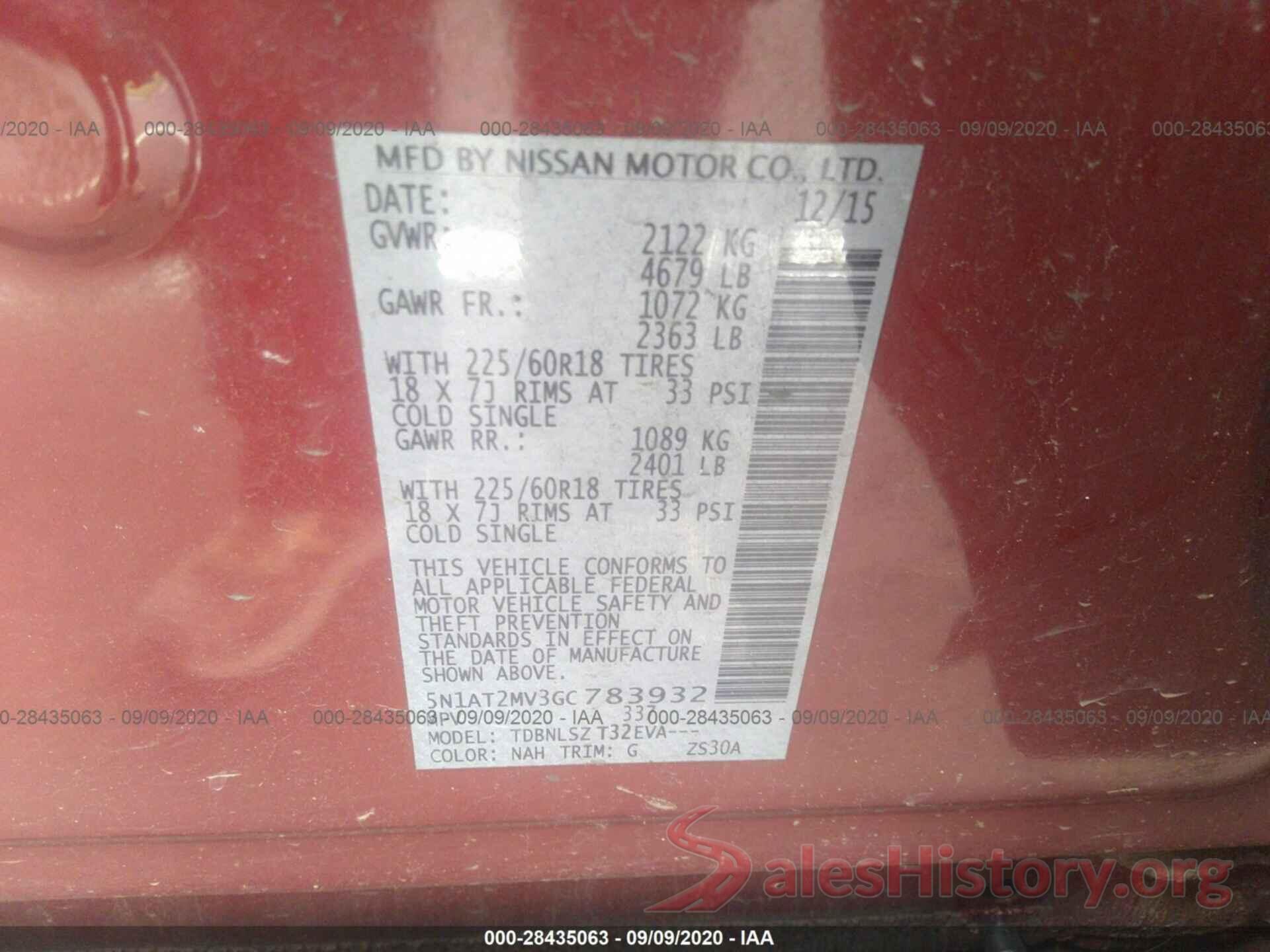 5N1AT2MV3GC783932 2016 NISSAN ROGUE