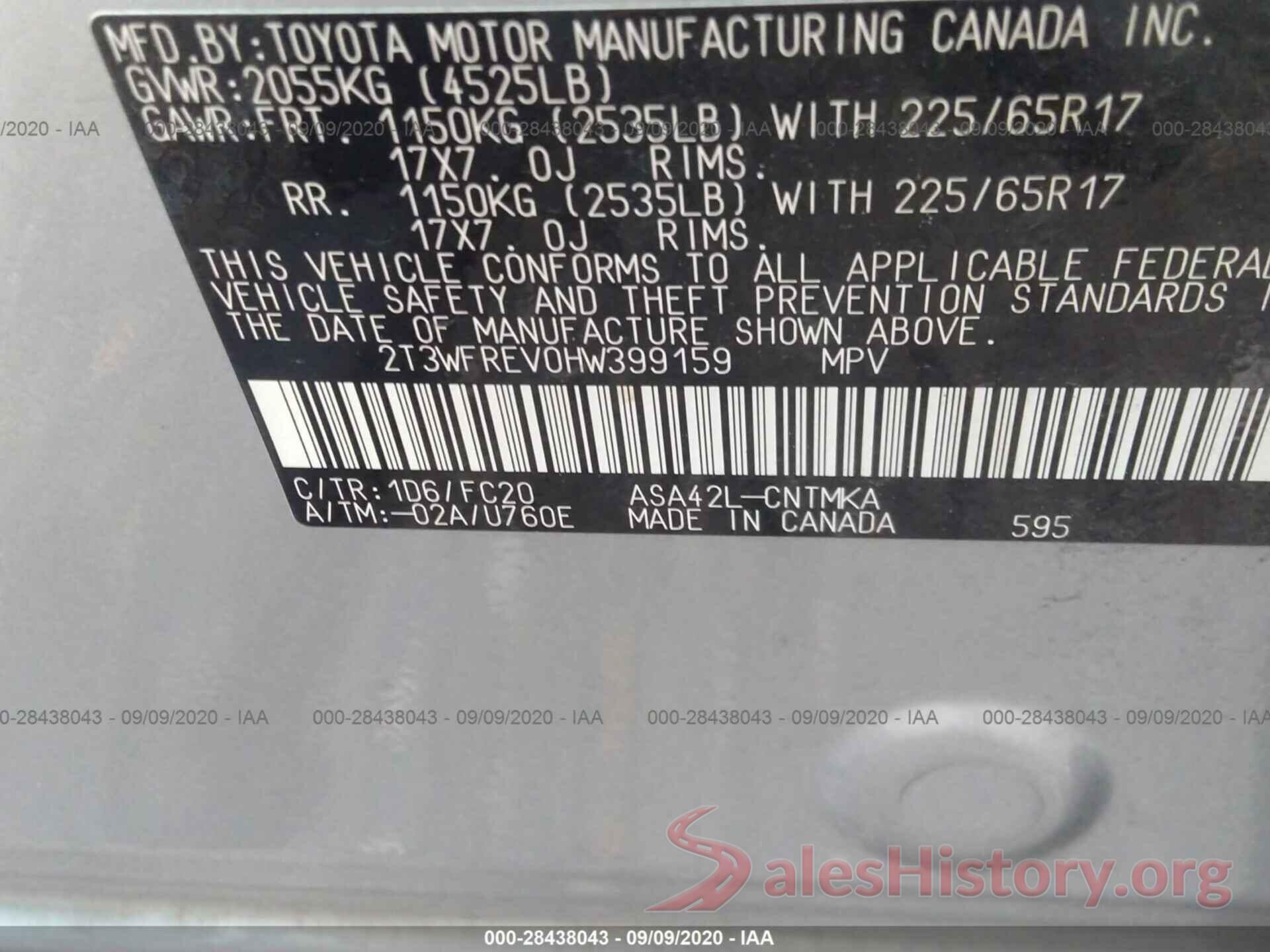 2T3WFREV0HW399159 2017 TOYOTA RAV4