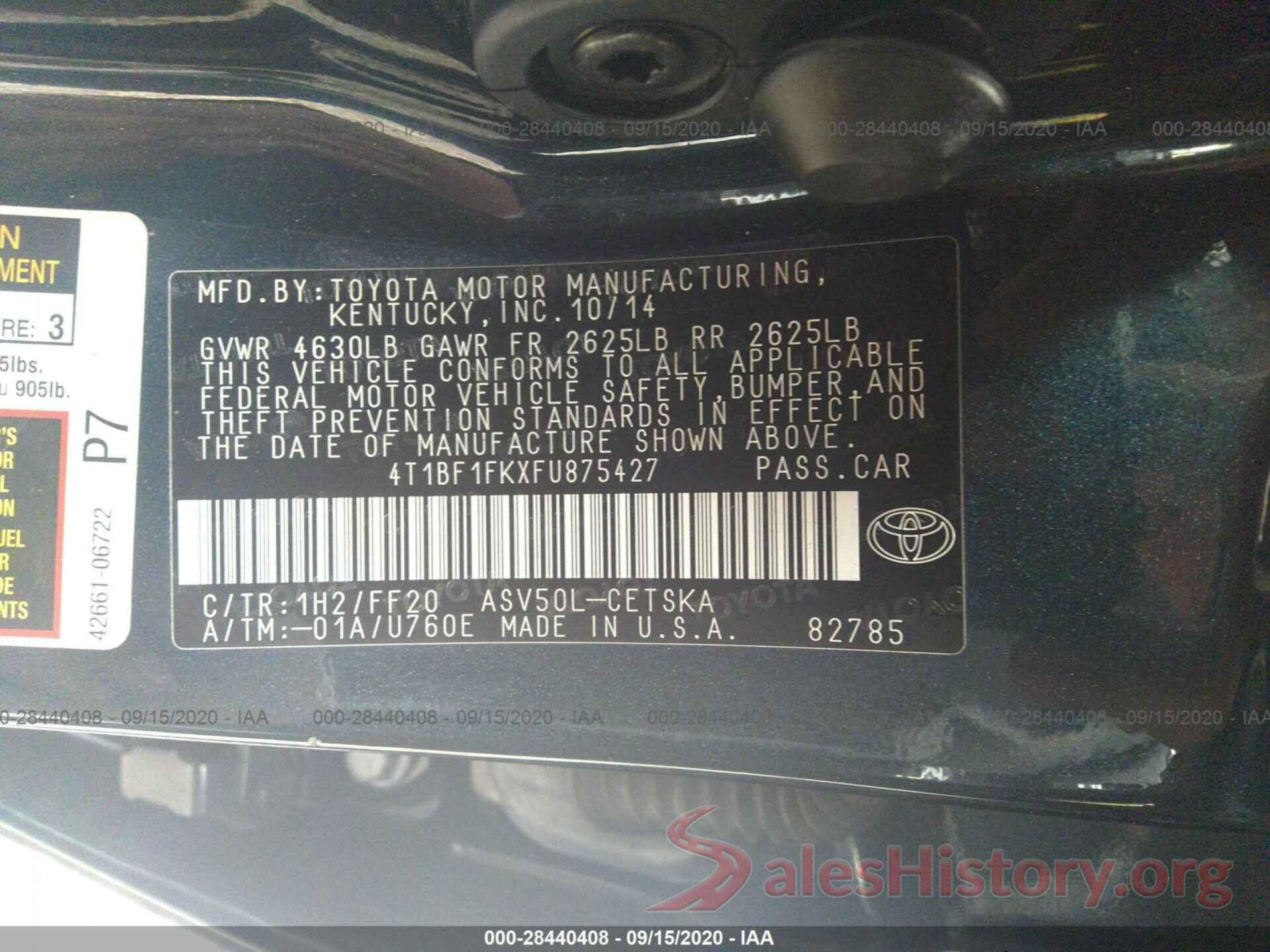 4T1BF1FKXFU875427 2015 TOYOTA CAMRY