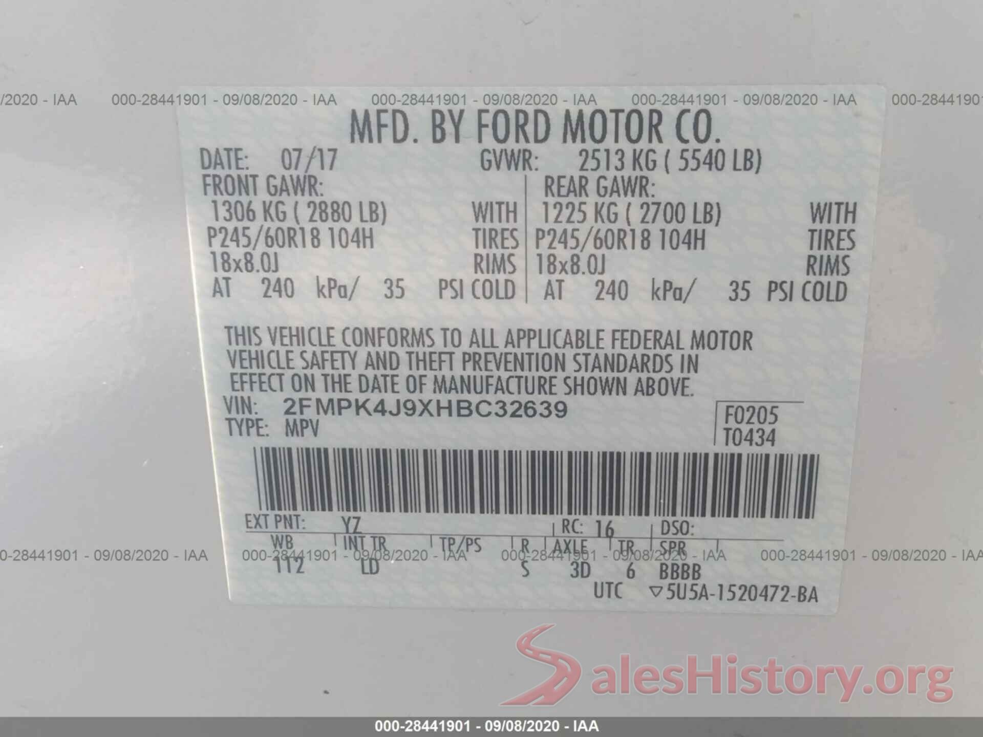 2FMPK4J9XHBC32639 2017 FORD EDGE