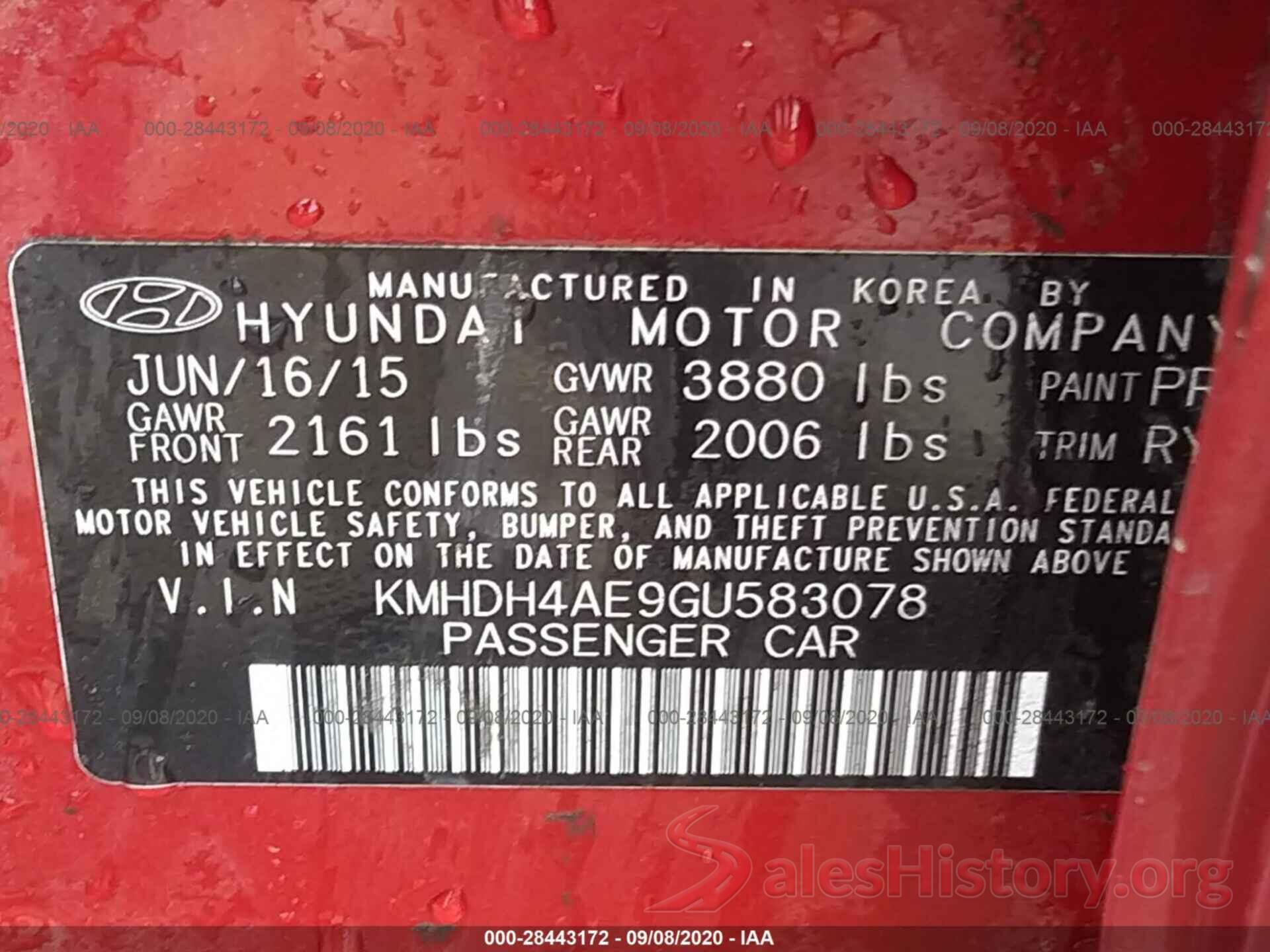 KMHDH4AE9GU583078 2016 HYUNDAI ELANTRA