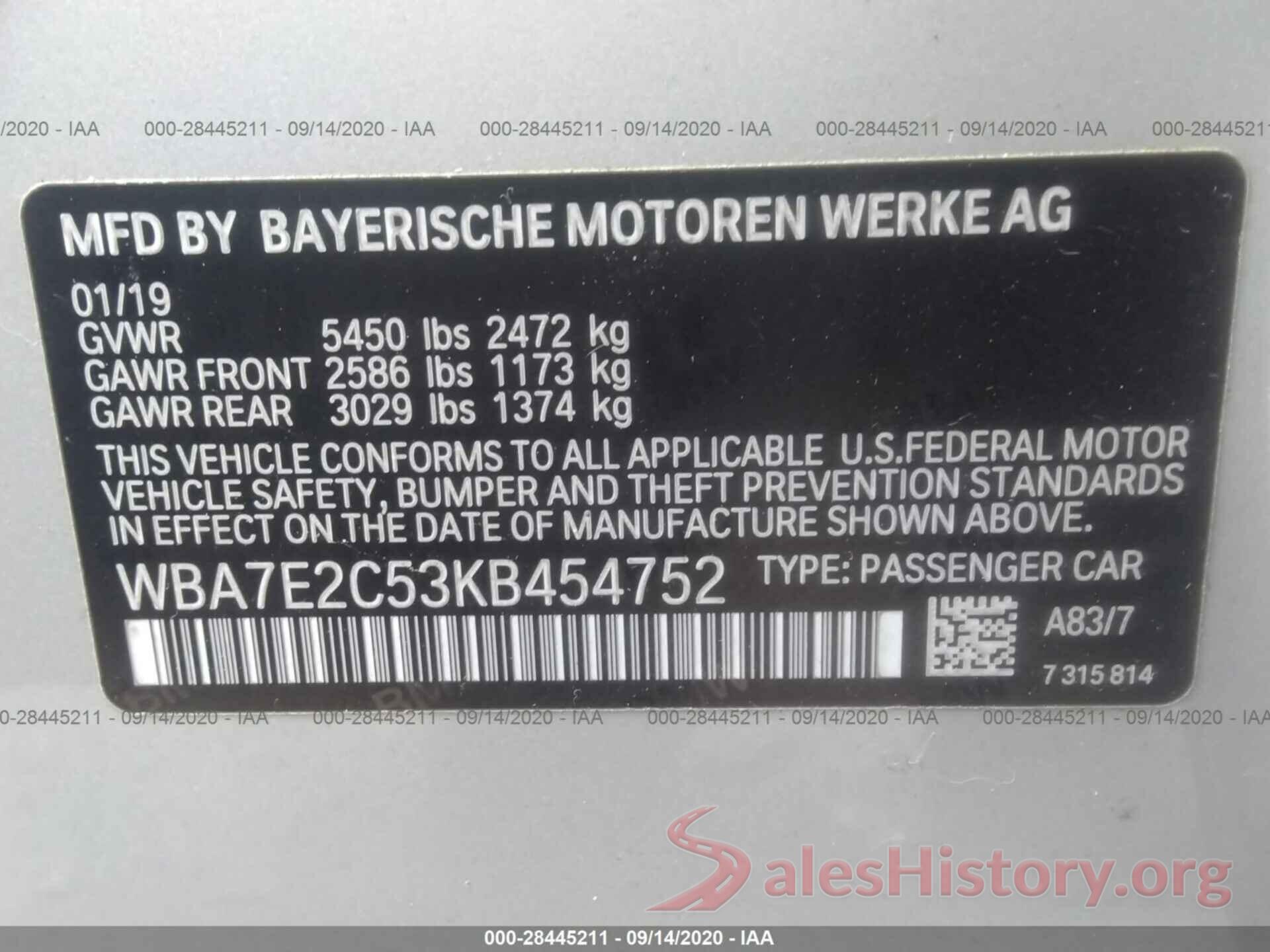 WBA7E2C53KB454752 2019 BMW 7 SERIES