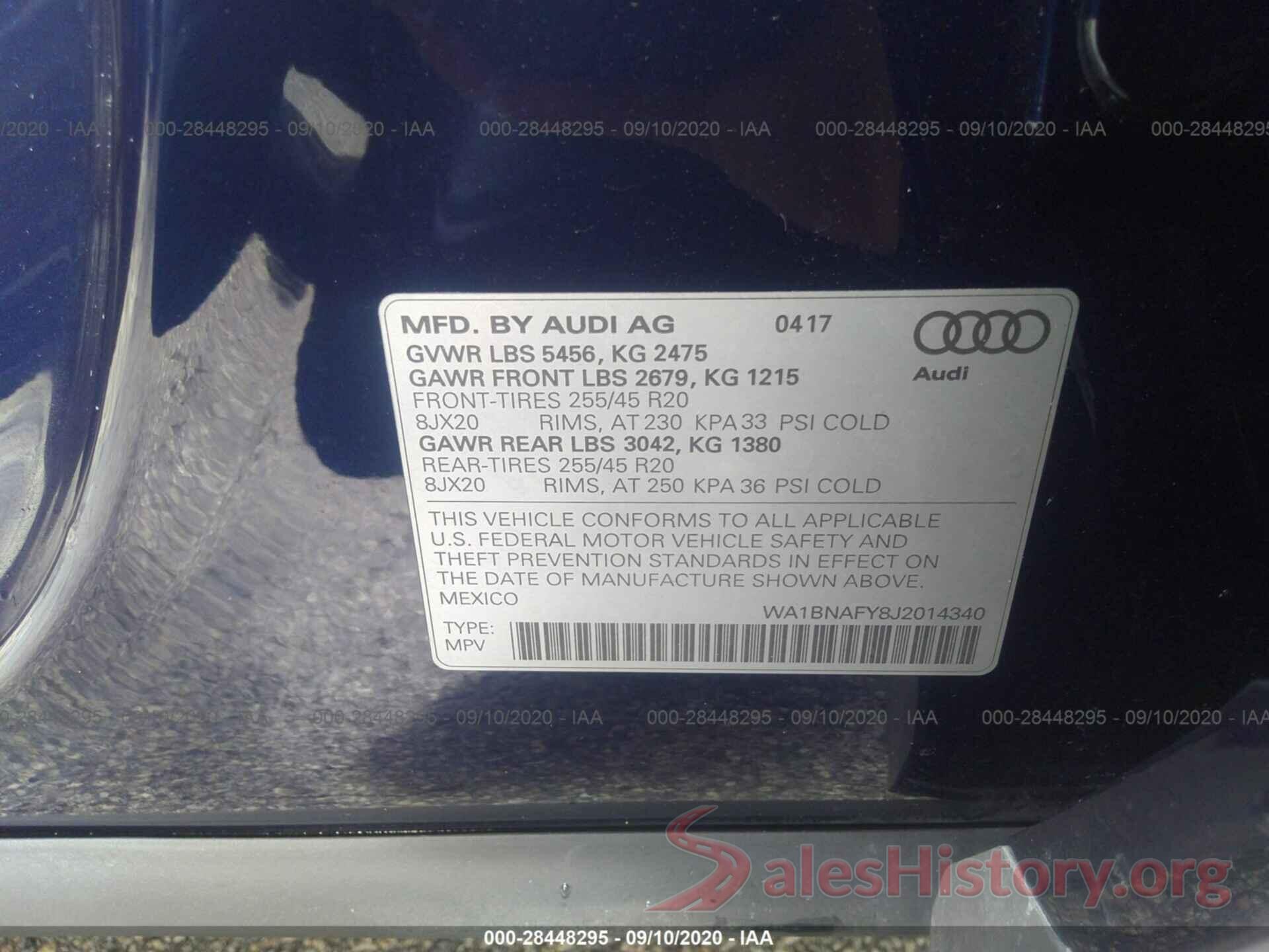 WA1BNAFY8J2014340 2018 AUDI Q5