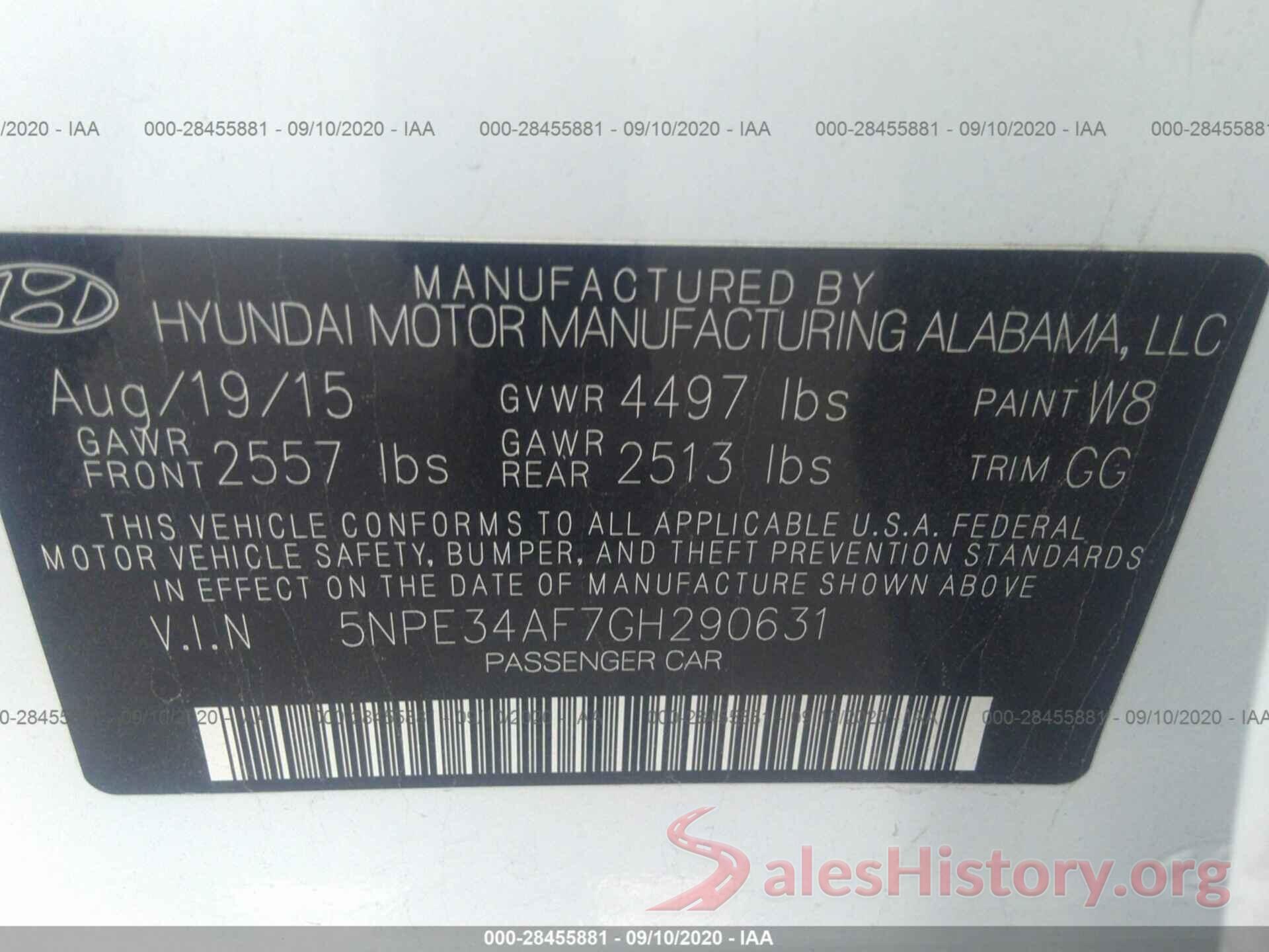 5NPE34AF7GH290631 2016 HYUNDAI SONATA