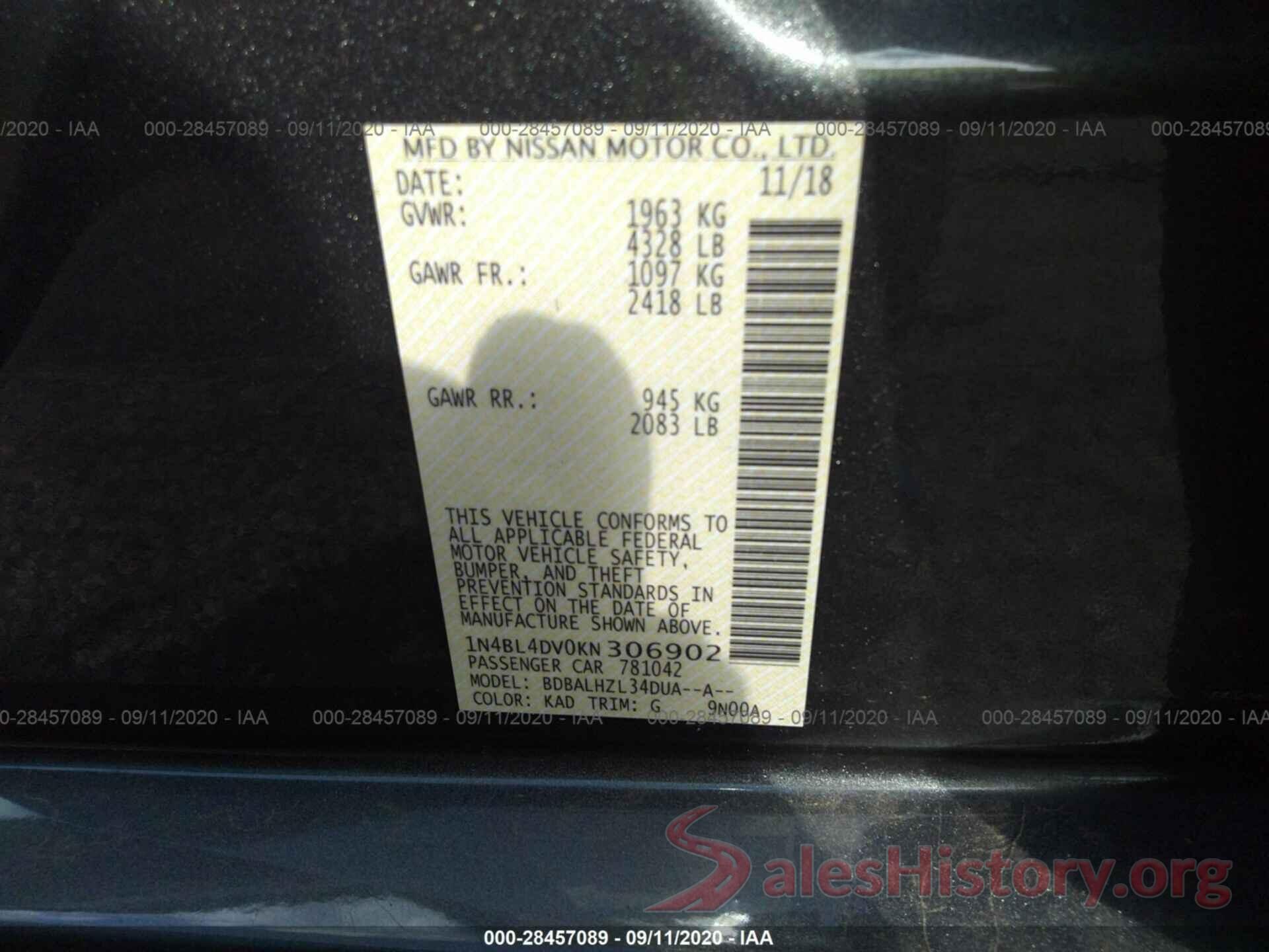 1N4BL4DV0KN306902 2019 NISSAN ALTIMA