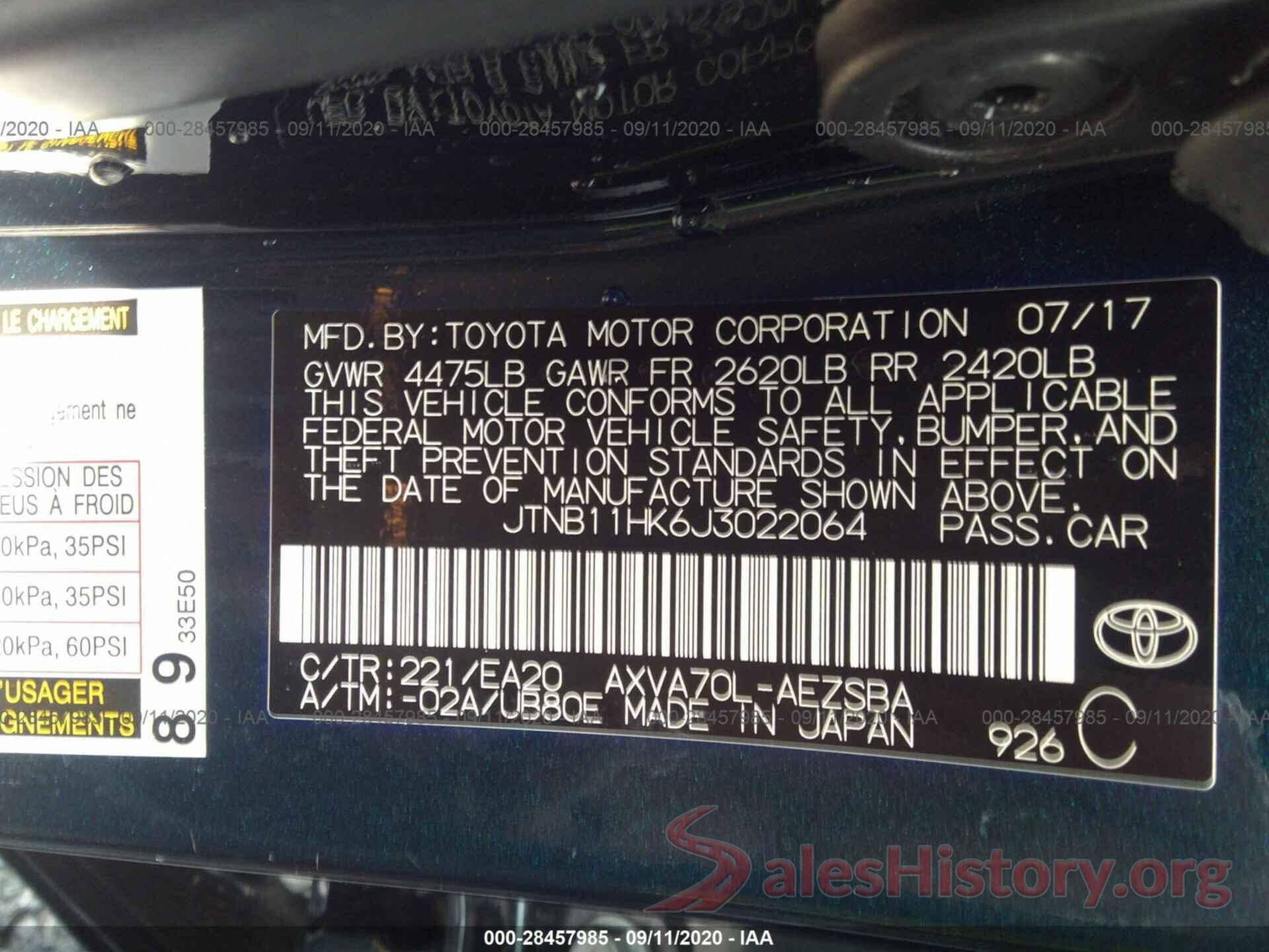 JTNB11HK6J3022064 2018 TOYOTA CAMRY