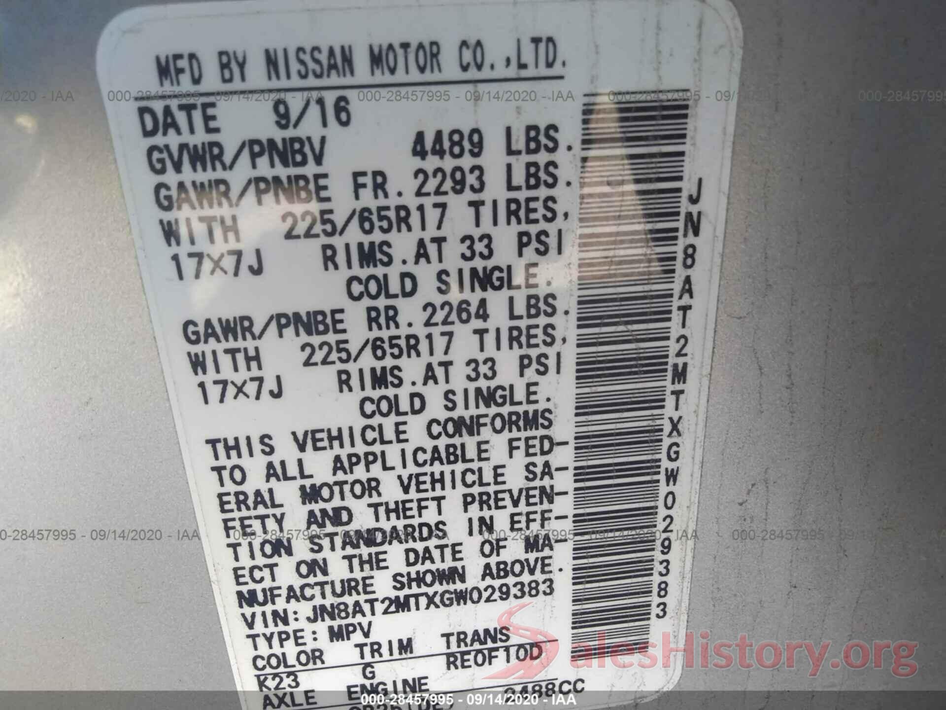 JN8AT2MTXGW029383 2016 NISSAN ROGUE