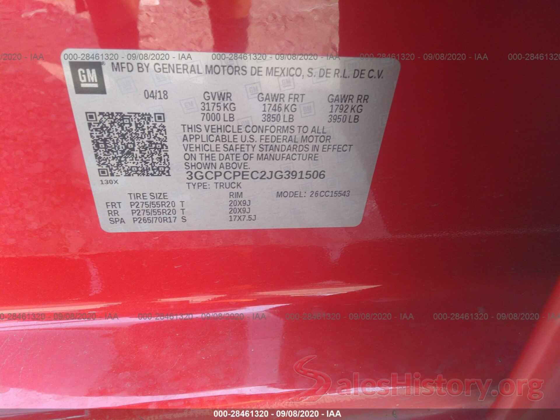 3GCPCPEC2JG391506 2018 CHEVROLET SILVERADO 1500