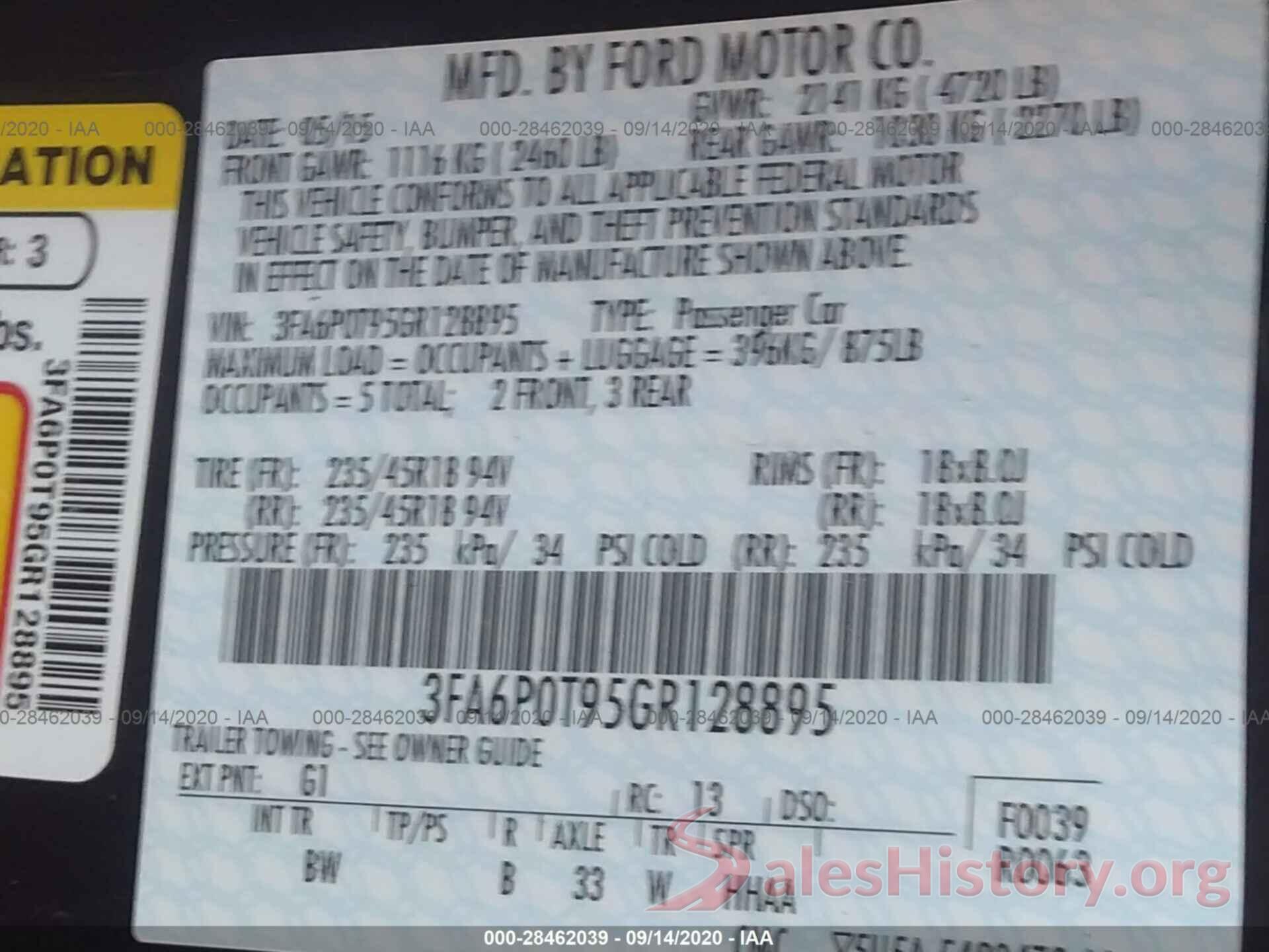 3FA6P0T95GR128895 2016 FORD FUSION