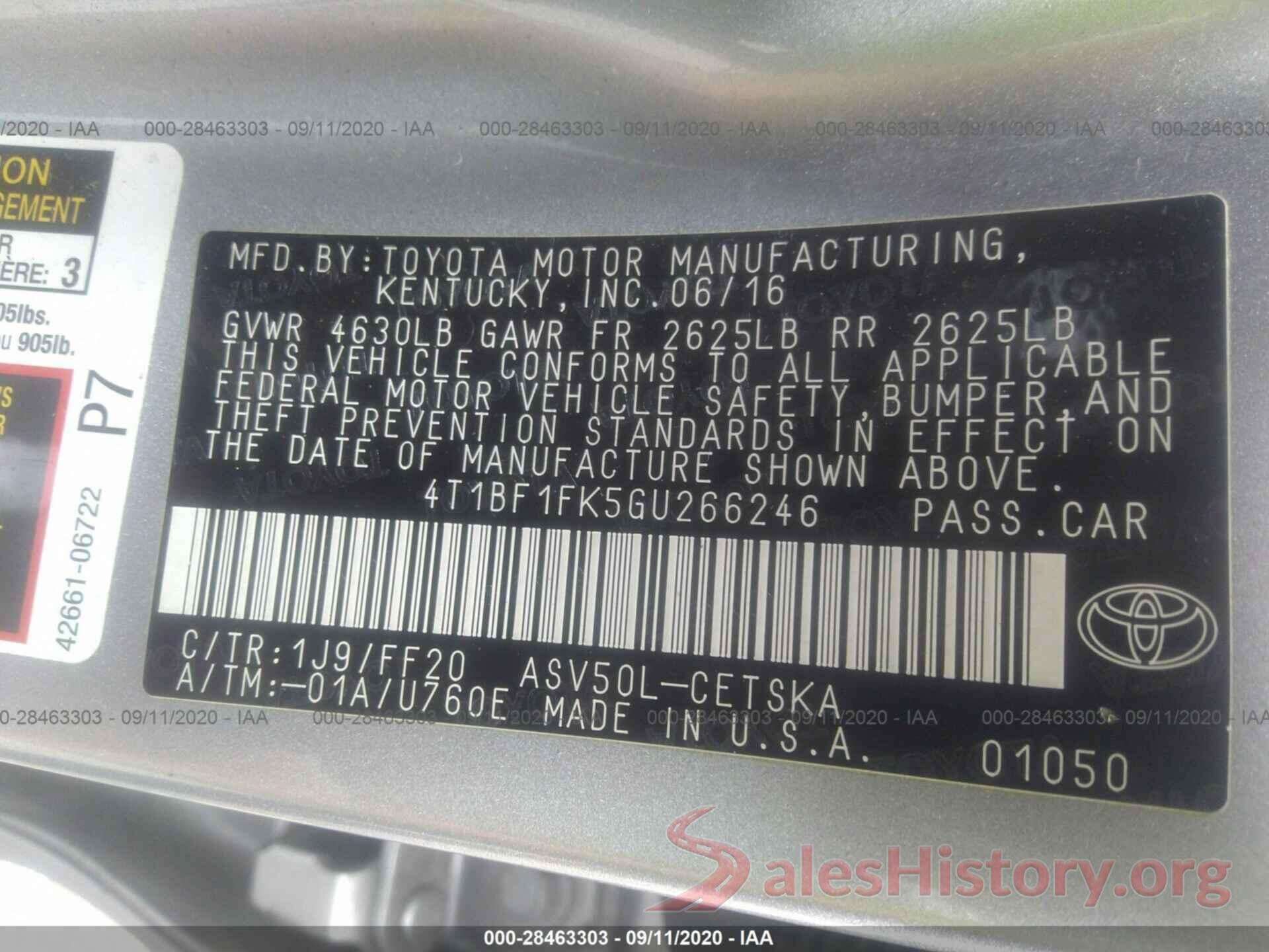 4T1BF1FK5GU266246 2016 TOYOTA CAMRY