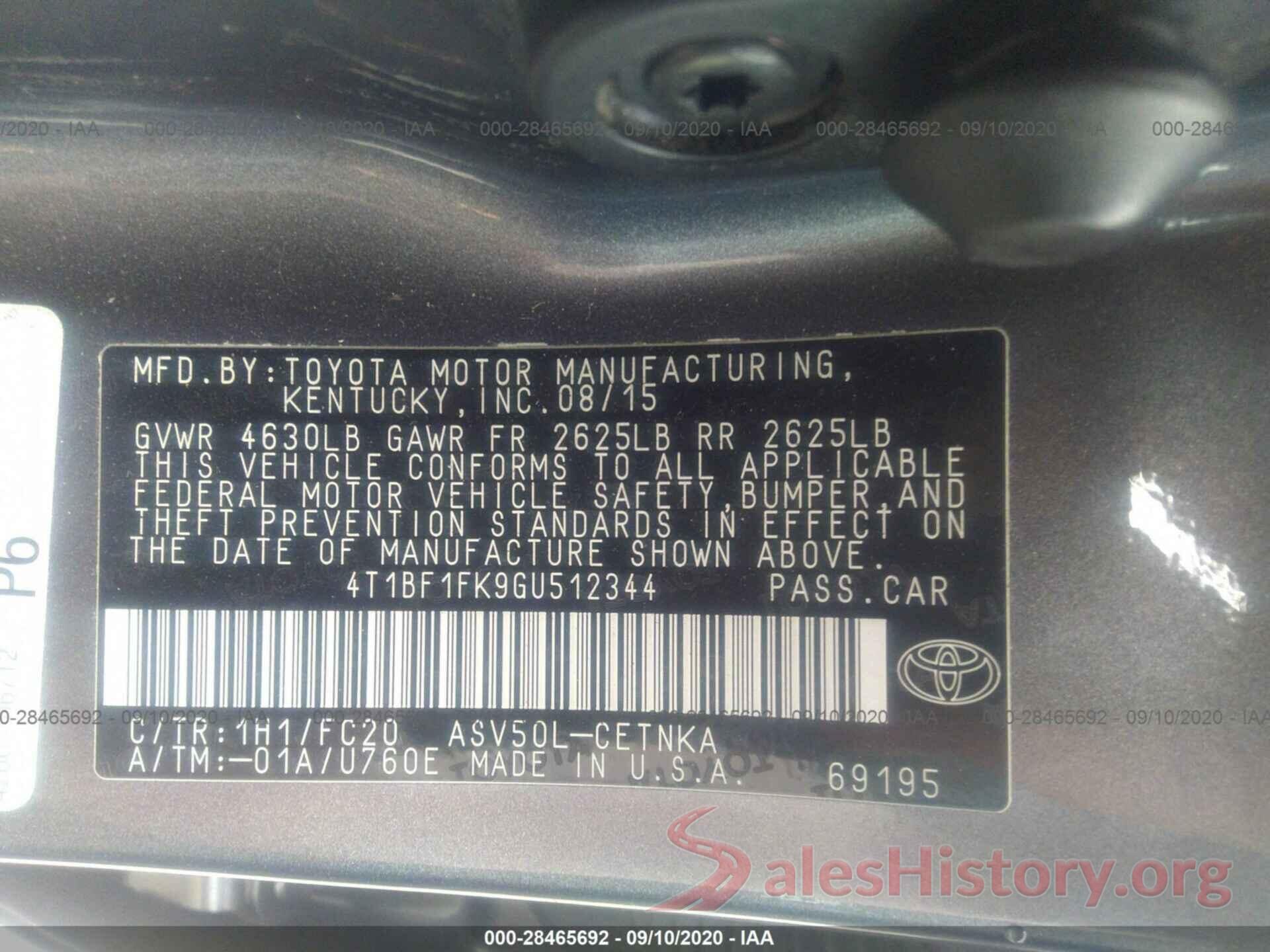 4T1BF1FK9GU512344 2016 TOYOTA CAMRY