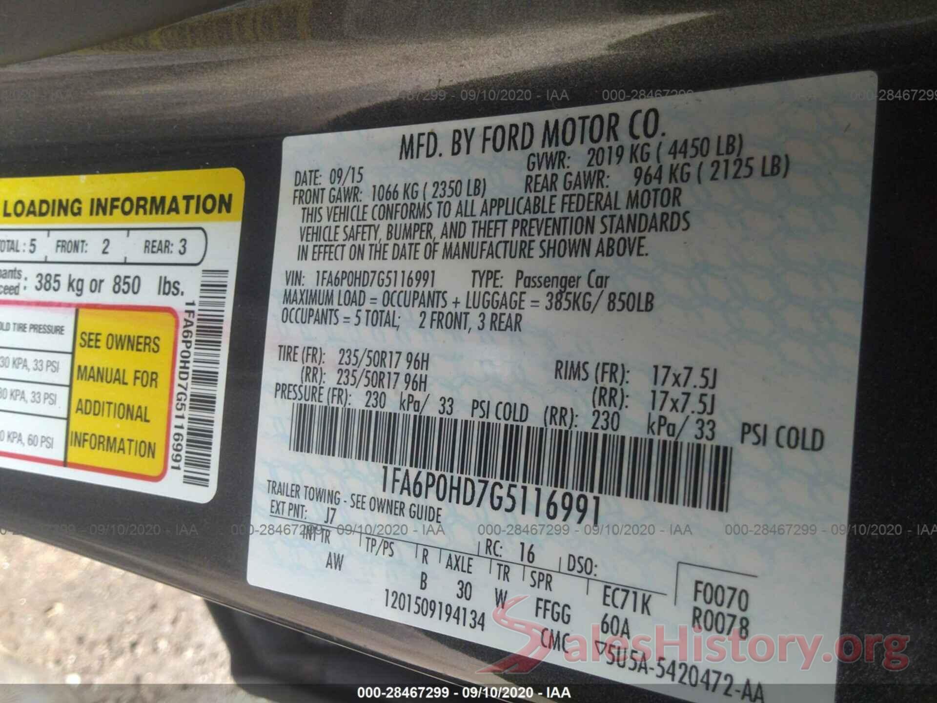 1FA6P0HD7G5116991 2016 FORD FUSION