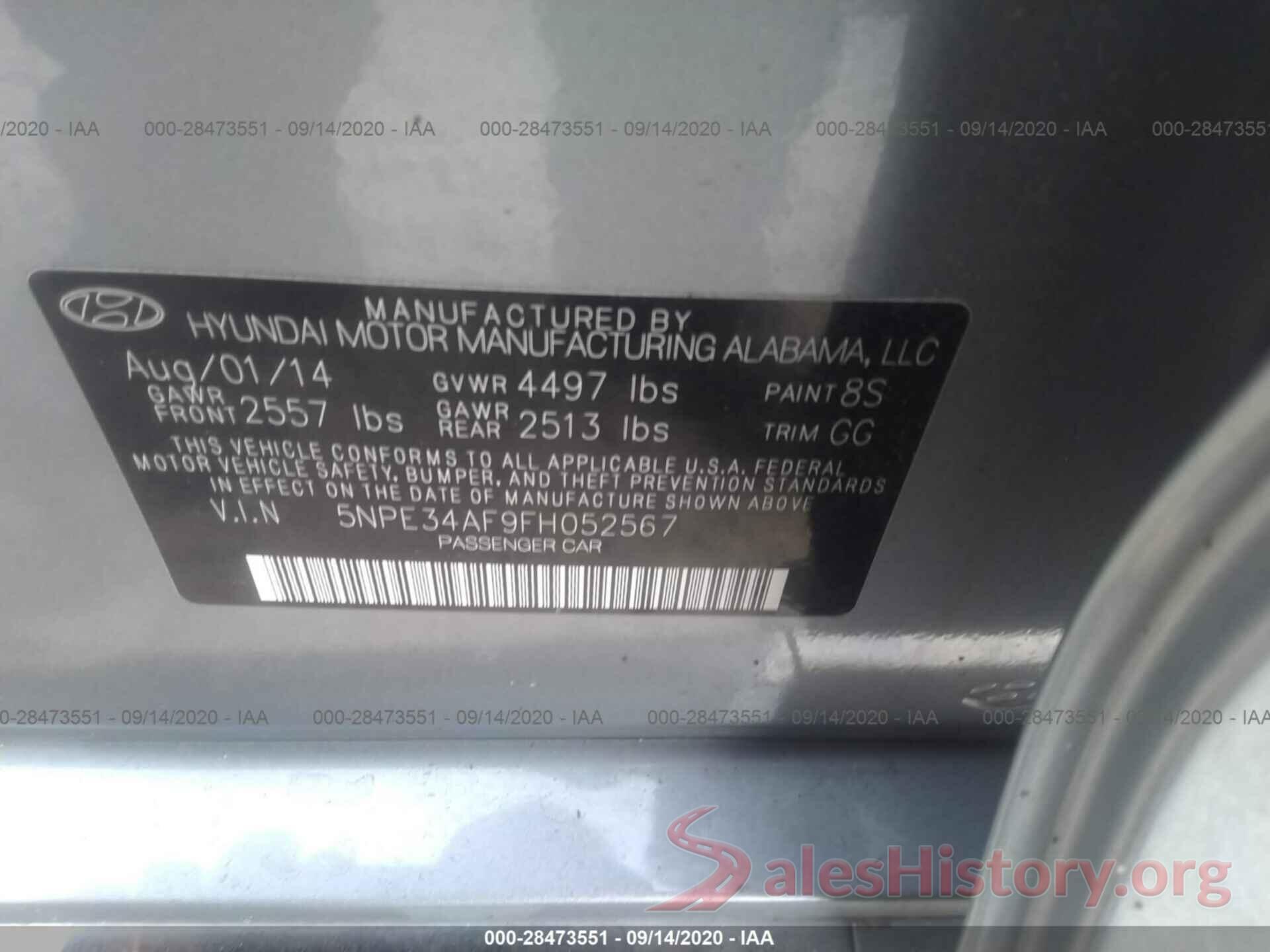 5NPE34AF9FH052567 2015 HYUNDAI SONATA