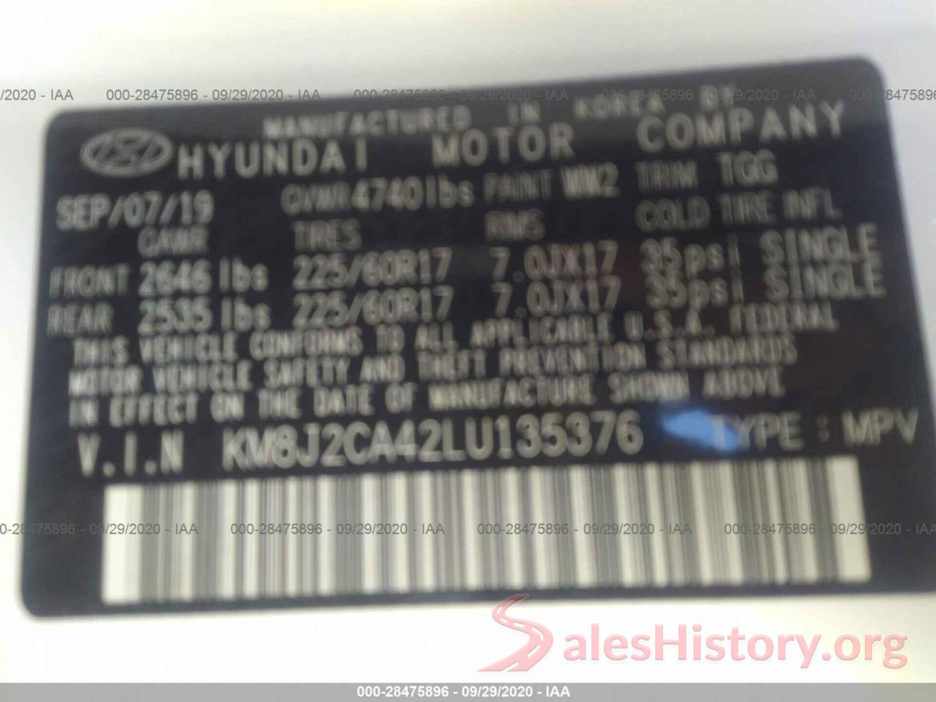 KM8J2CA42LU135376 2020 HYUNDAI TUCSON