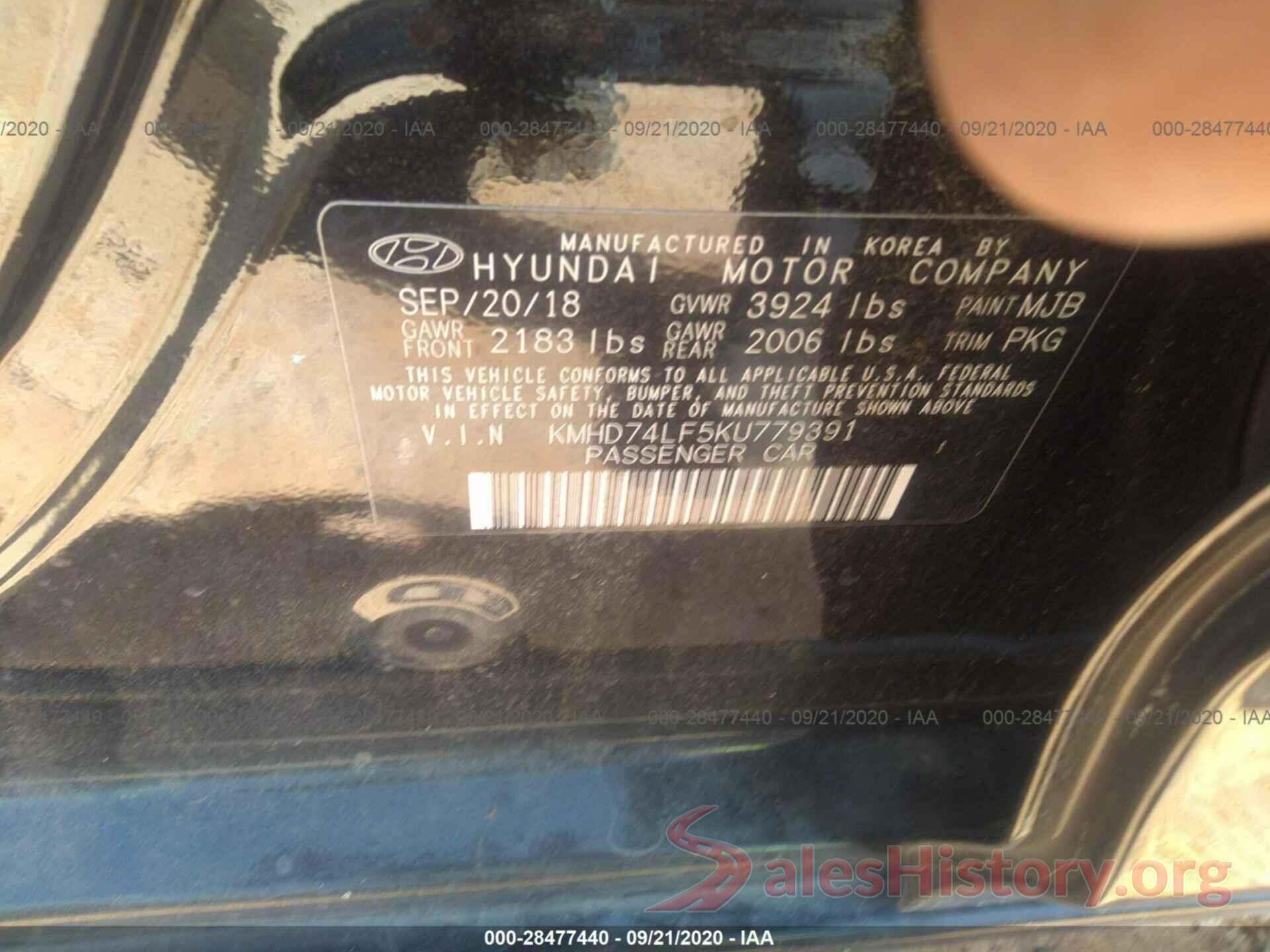 KMHD74LF5KU779391 2019 HYUNDAI ELANTRA