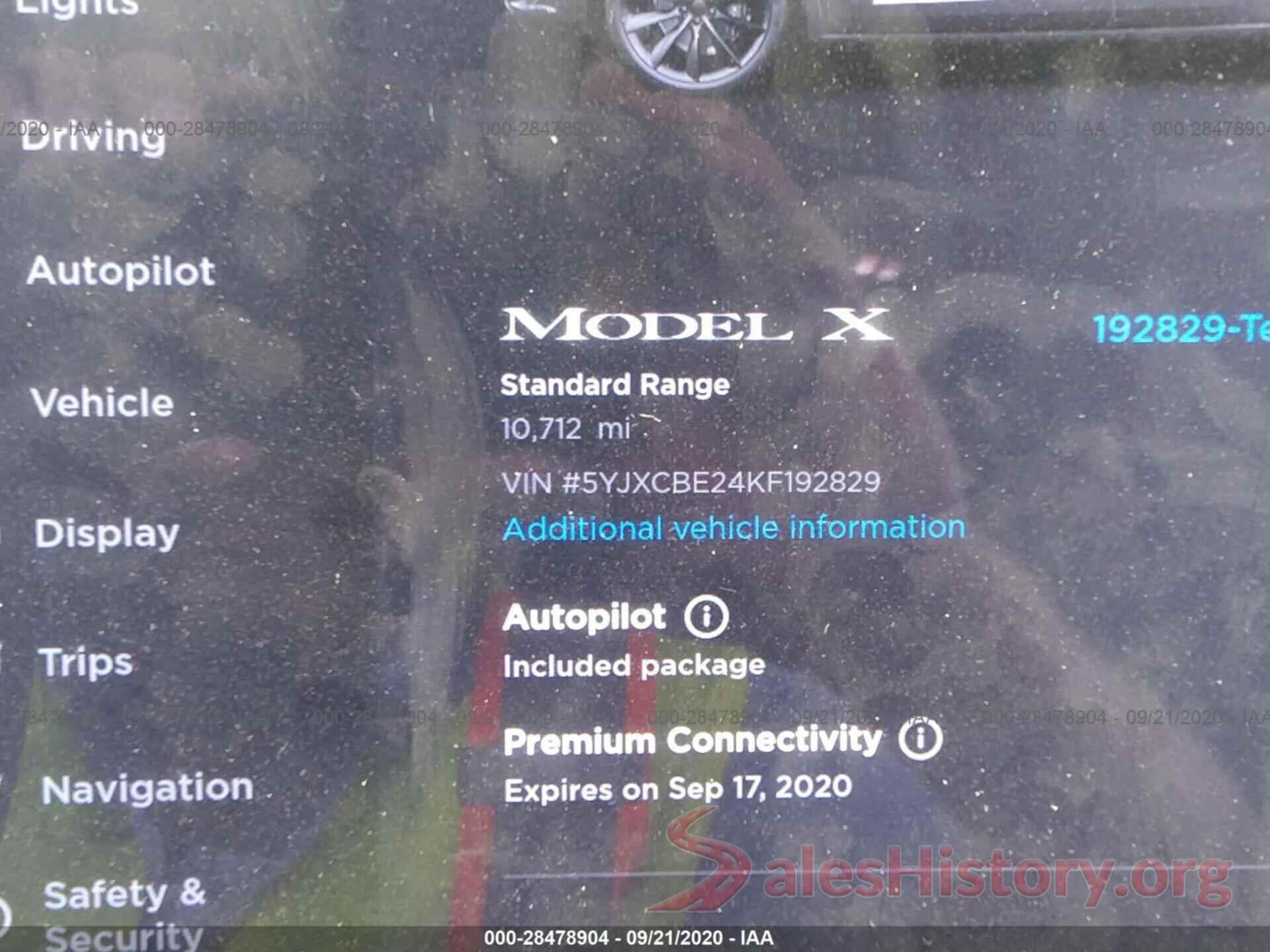 5YJXCBE24KF192829 2019 TESLA MODEL X