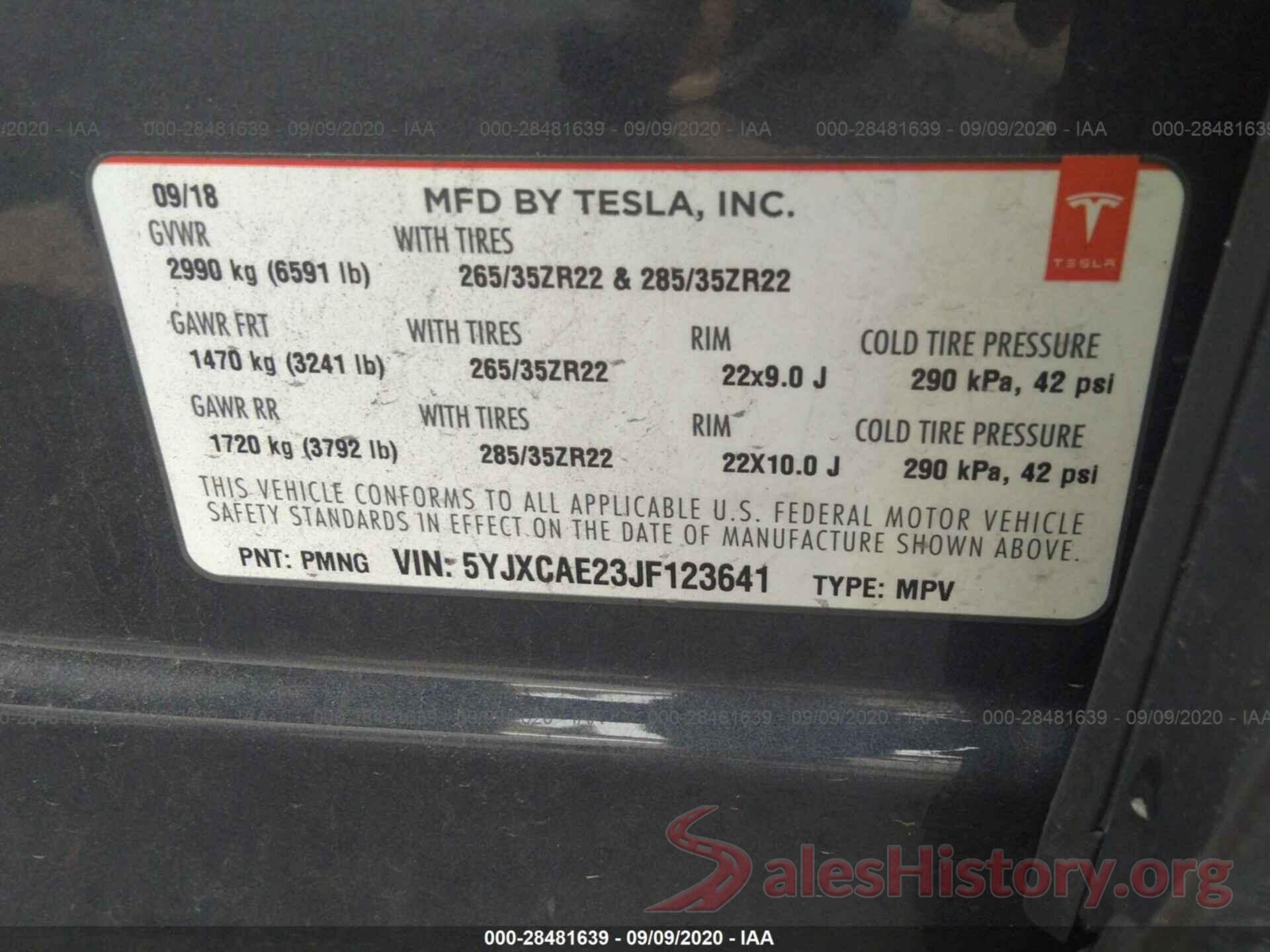 5YJXCAE23JF123641 2018 TESLA MODEL X