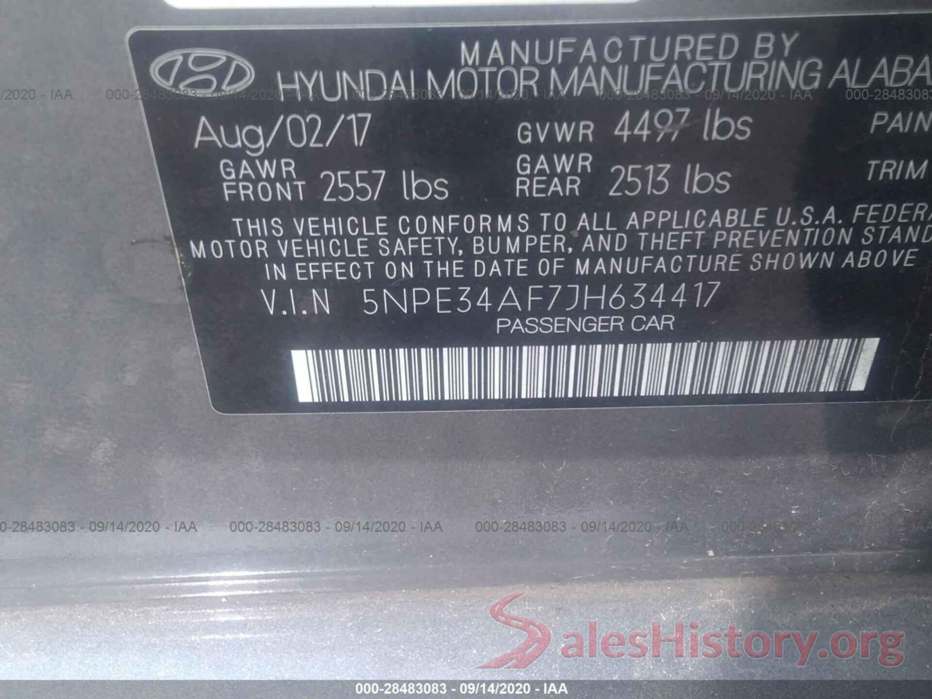 5NPE34AF7JH634417 2018 HYUNDAI SONATA