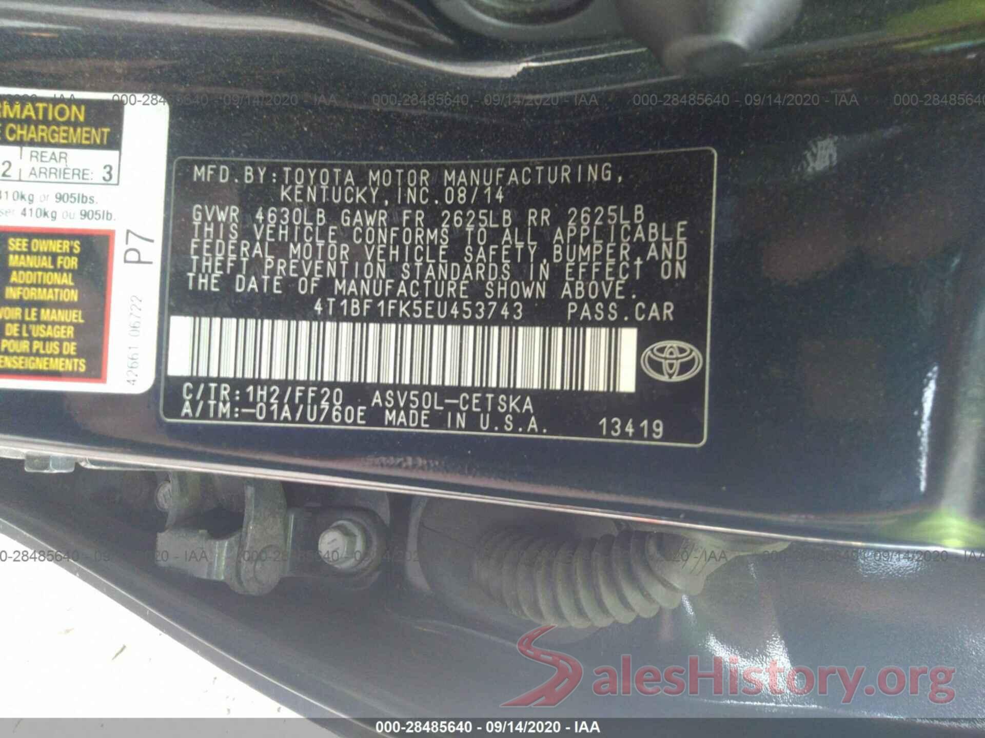 4T1BF1FK5EU453743 2014 TOYOTA CAMRY