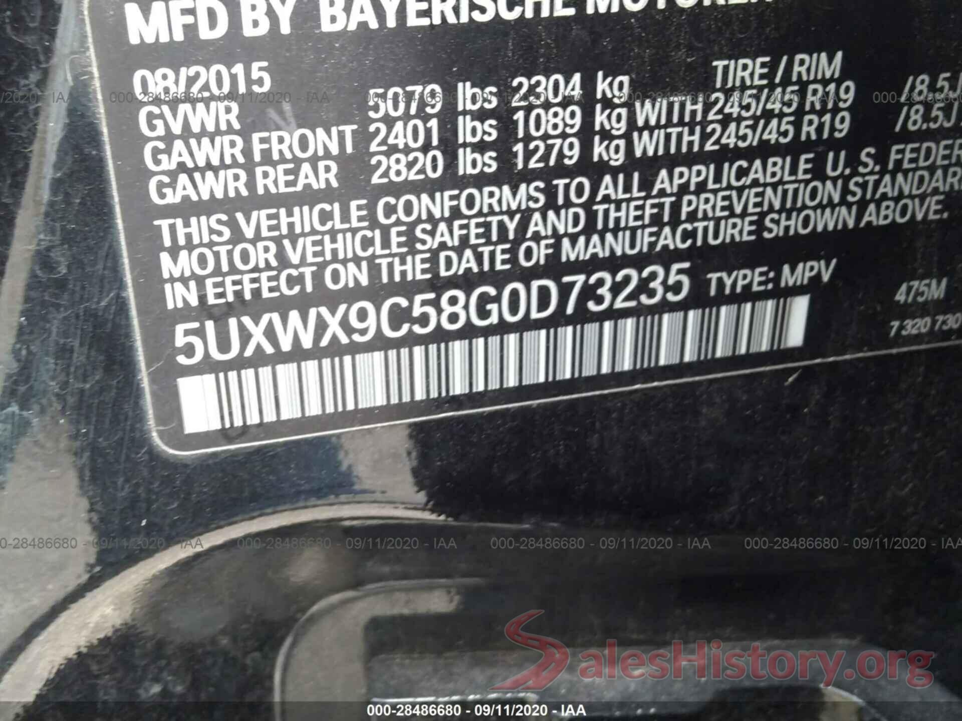 5UXWX9C58G0D73235 2016 BMW X3