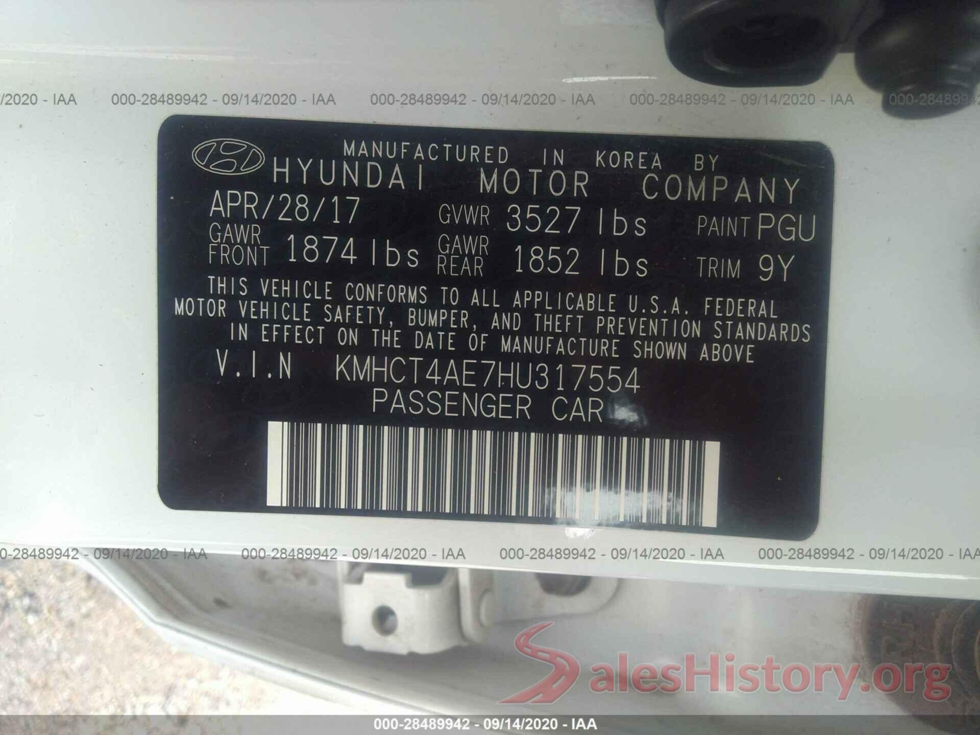 KMHCT4AE7HU317554 2017 HYUNDAI ACCENT