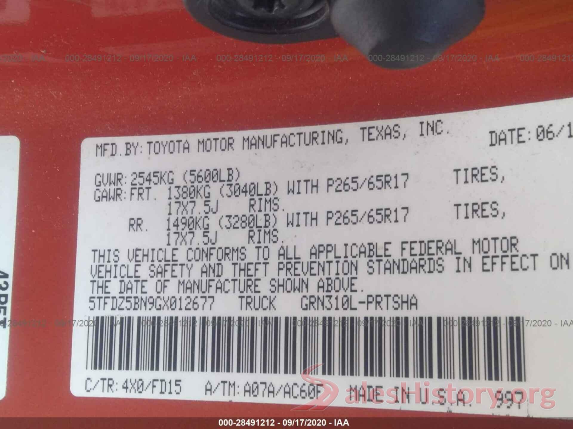 5TFDZ5BN9GX012677 2016 TOYOTA TACOMA