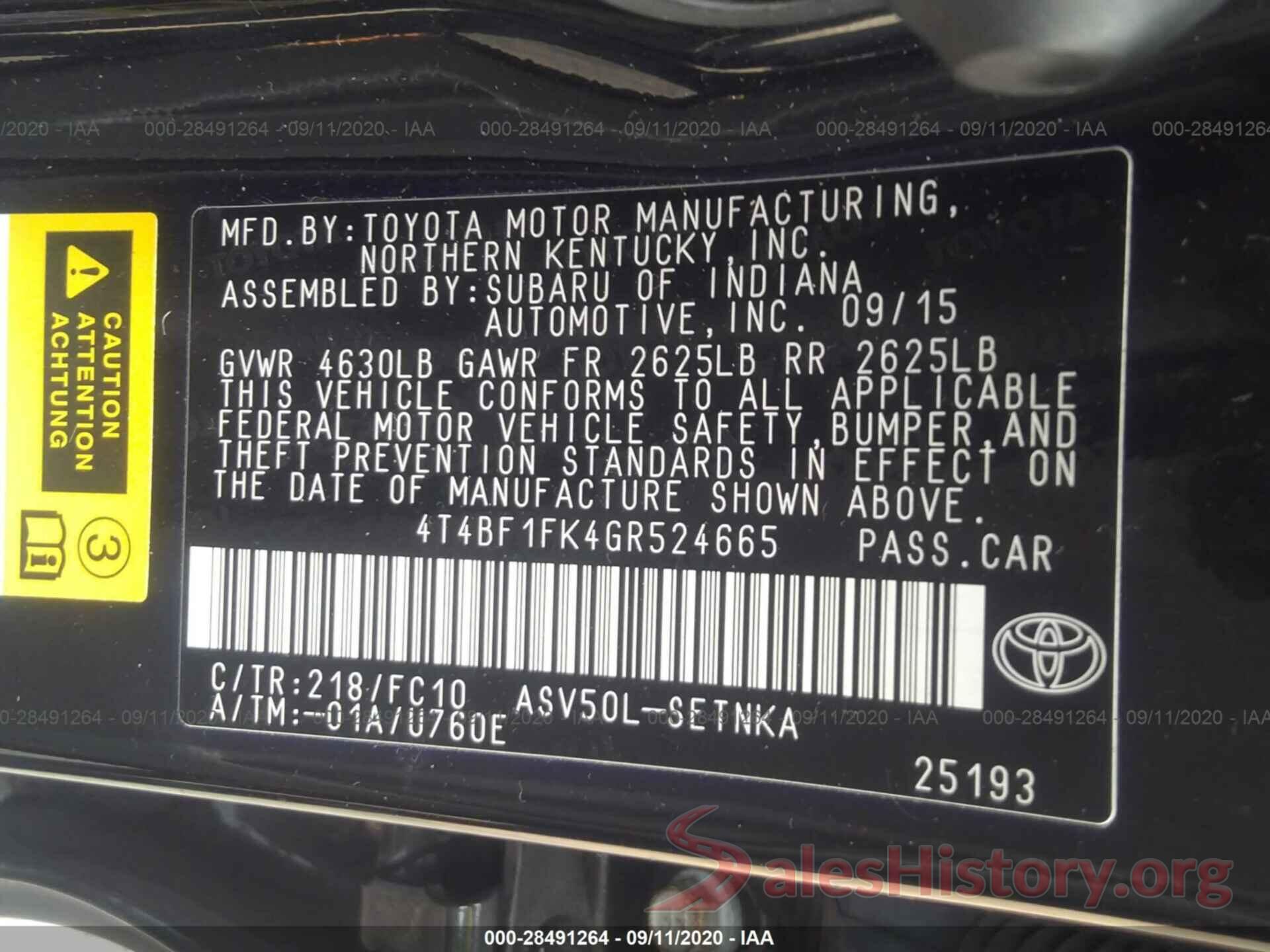 4T4BF1FK4GR524665 2016 TOYOTA CAMRY