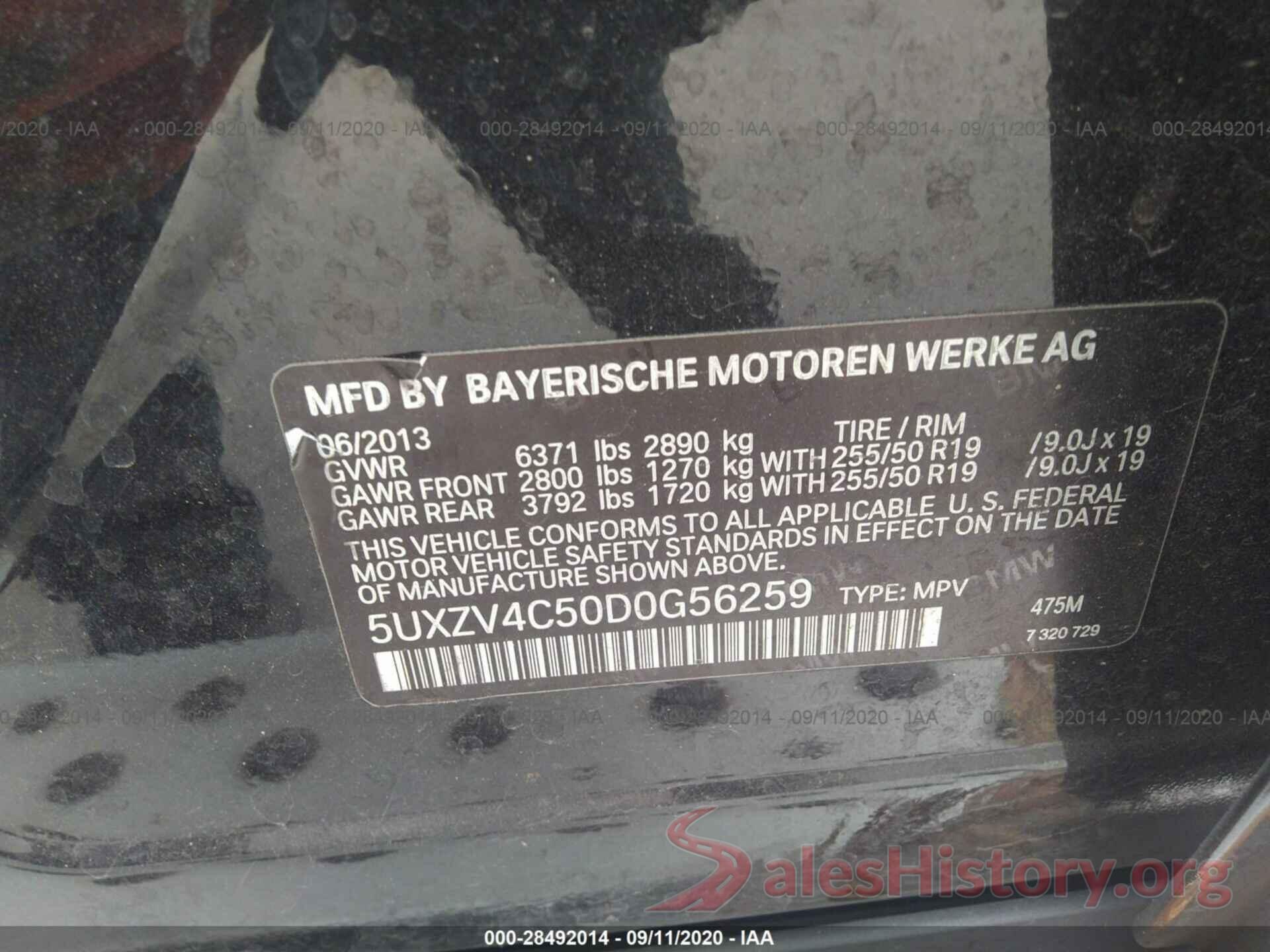 5UXZV4C50D0G56259 2013 BMW X5