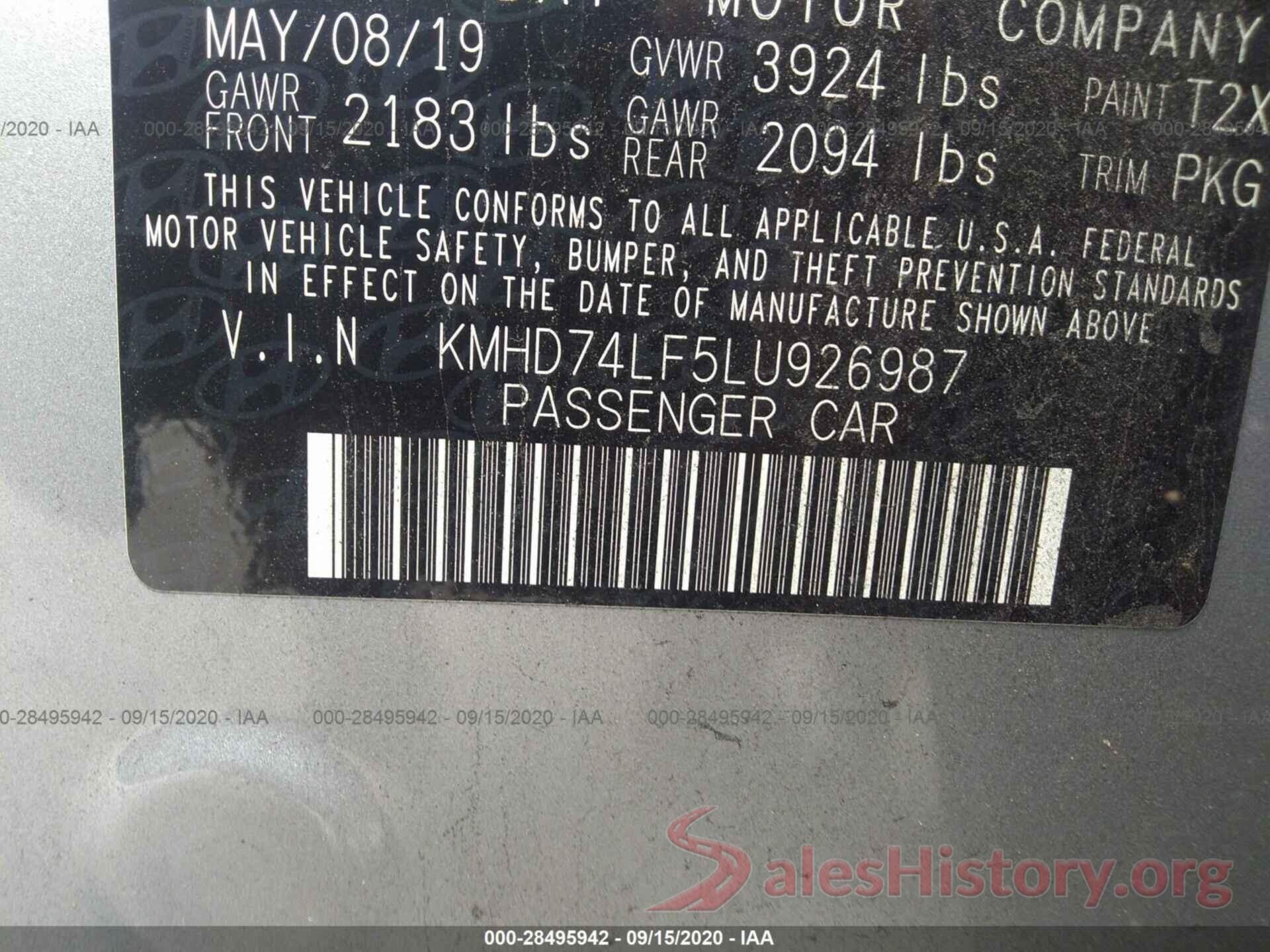 KMHD74LF5LU926987 2020 HYUNDAI ELANTRA