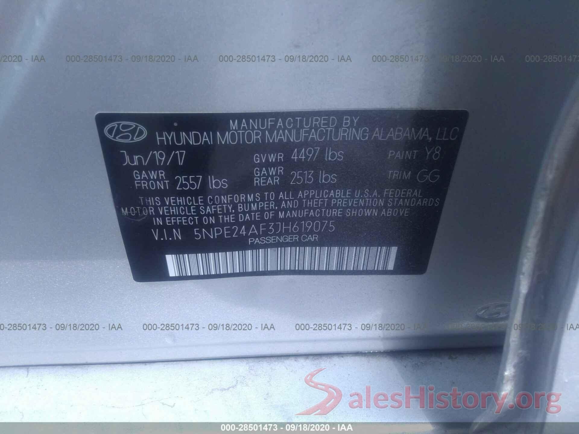 5NPE24AF3JH619075 2018 HYUNDAI SONATA