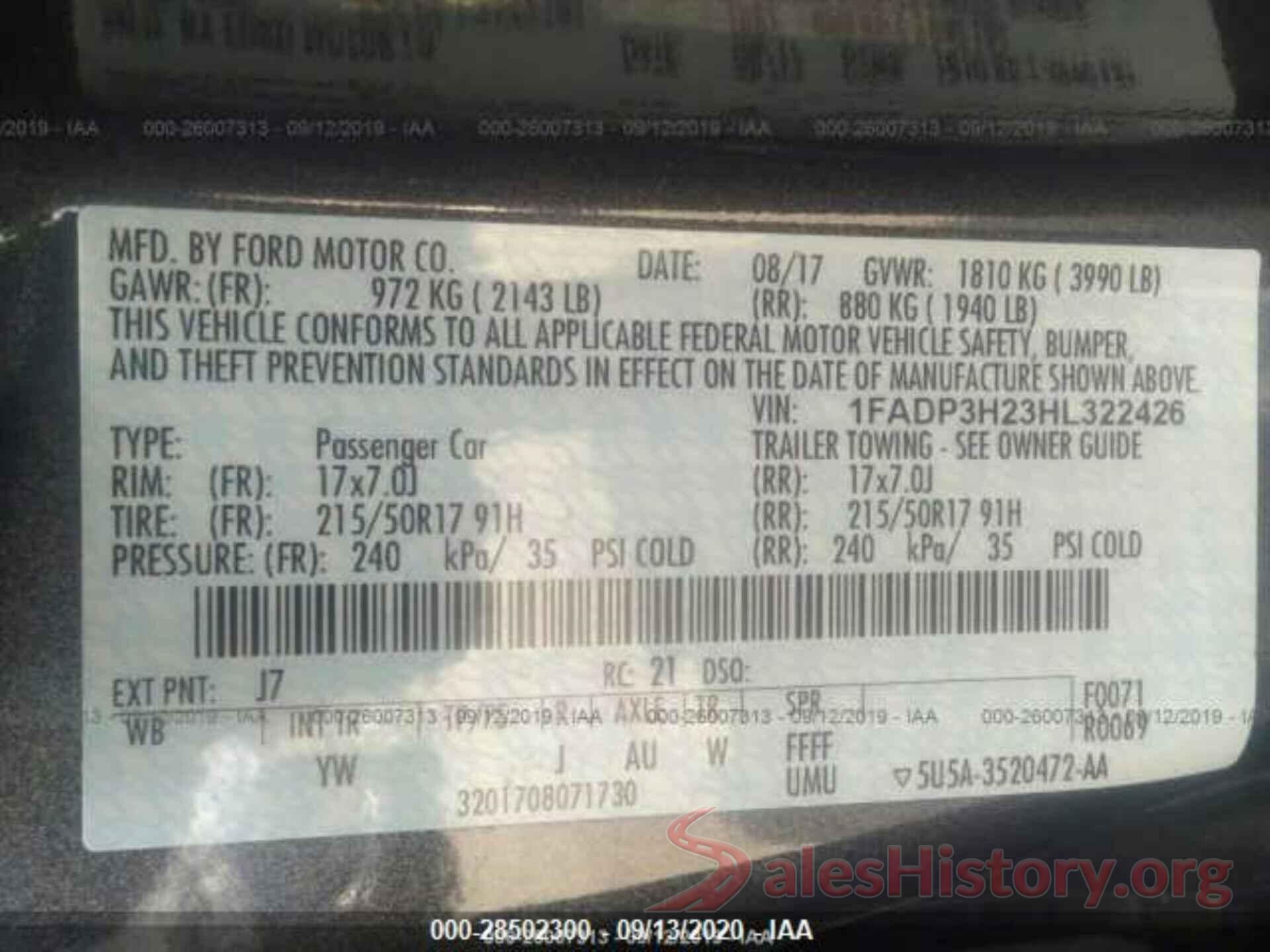 1FADP3H23HL322426 2017 FORD FOCUS