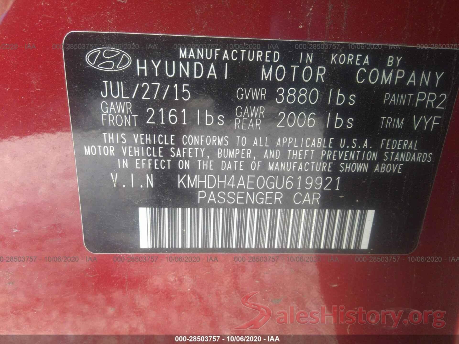 KMHDH4AE0GU619921 2016 HYUNDAI ELANTRA