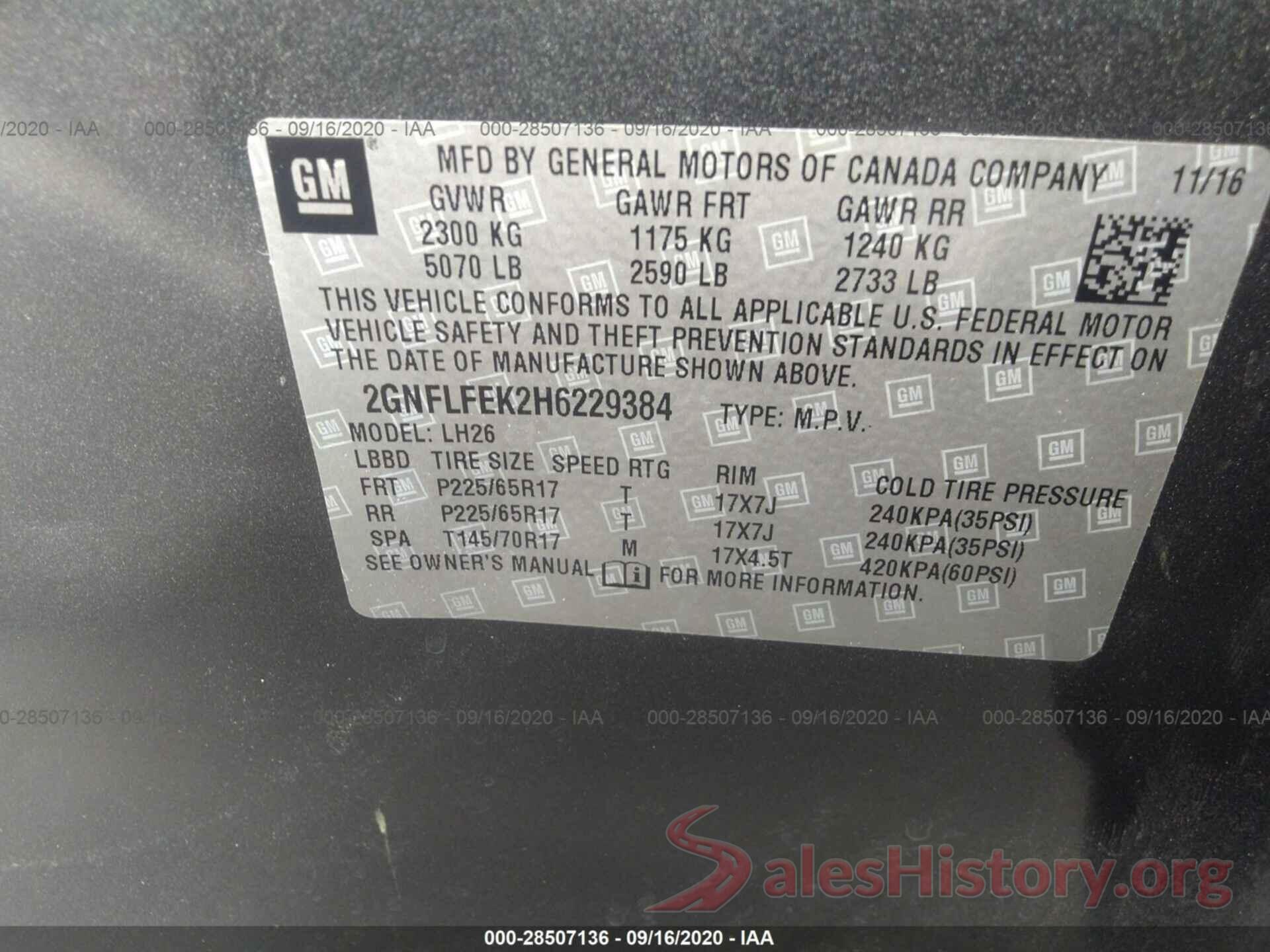 2GNFLFEK2H6229384 2017 CHEVROLET EQUINOX